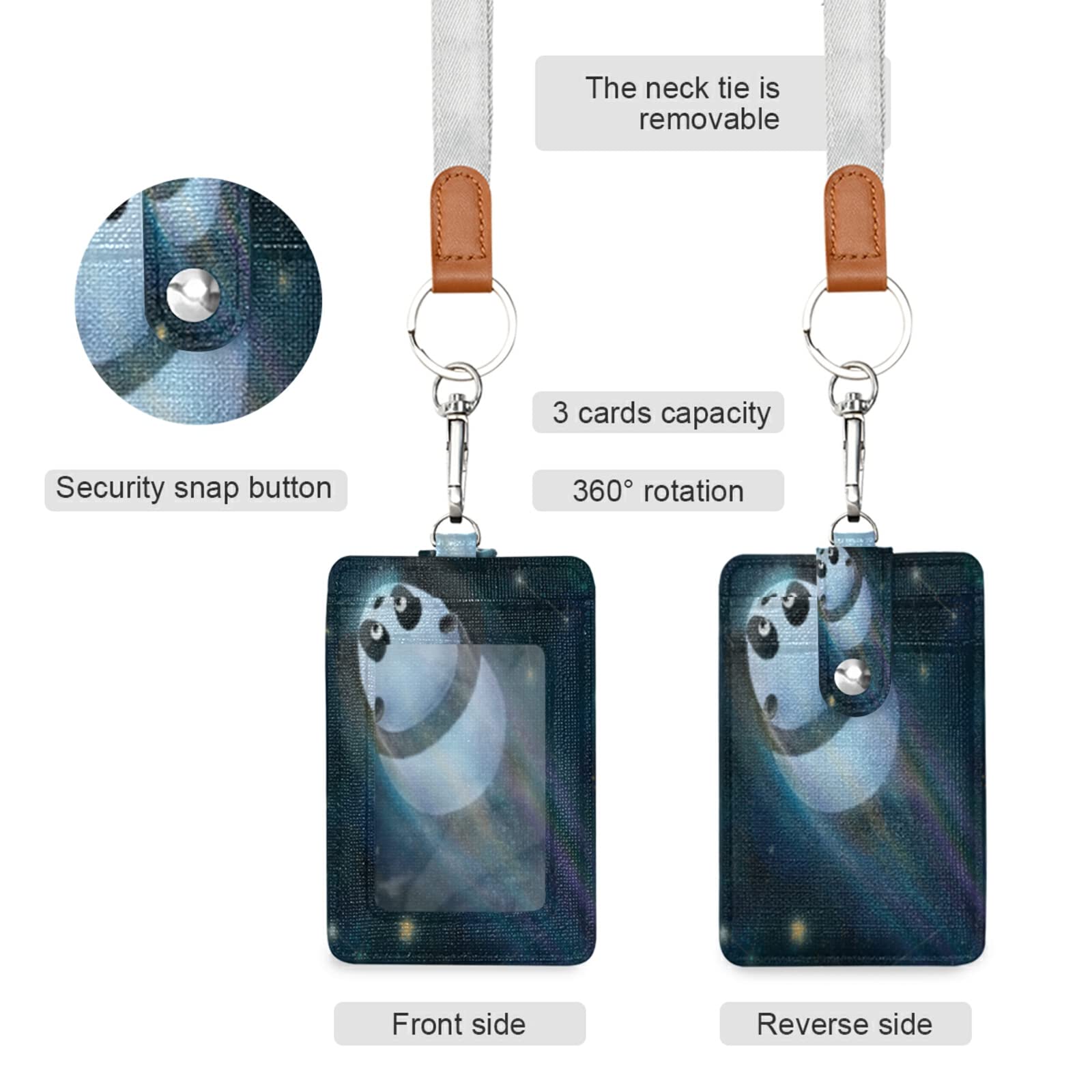 Vertical Leather ID Badge Holder with Lanyard - Office & School Use