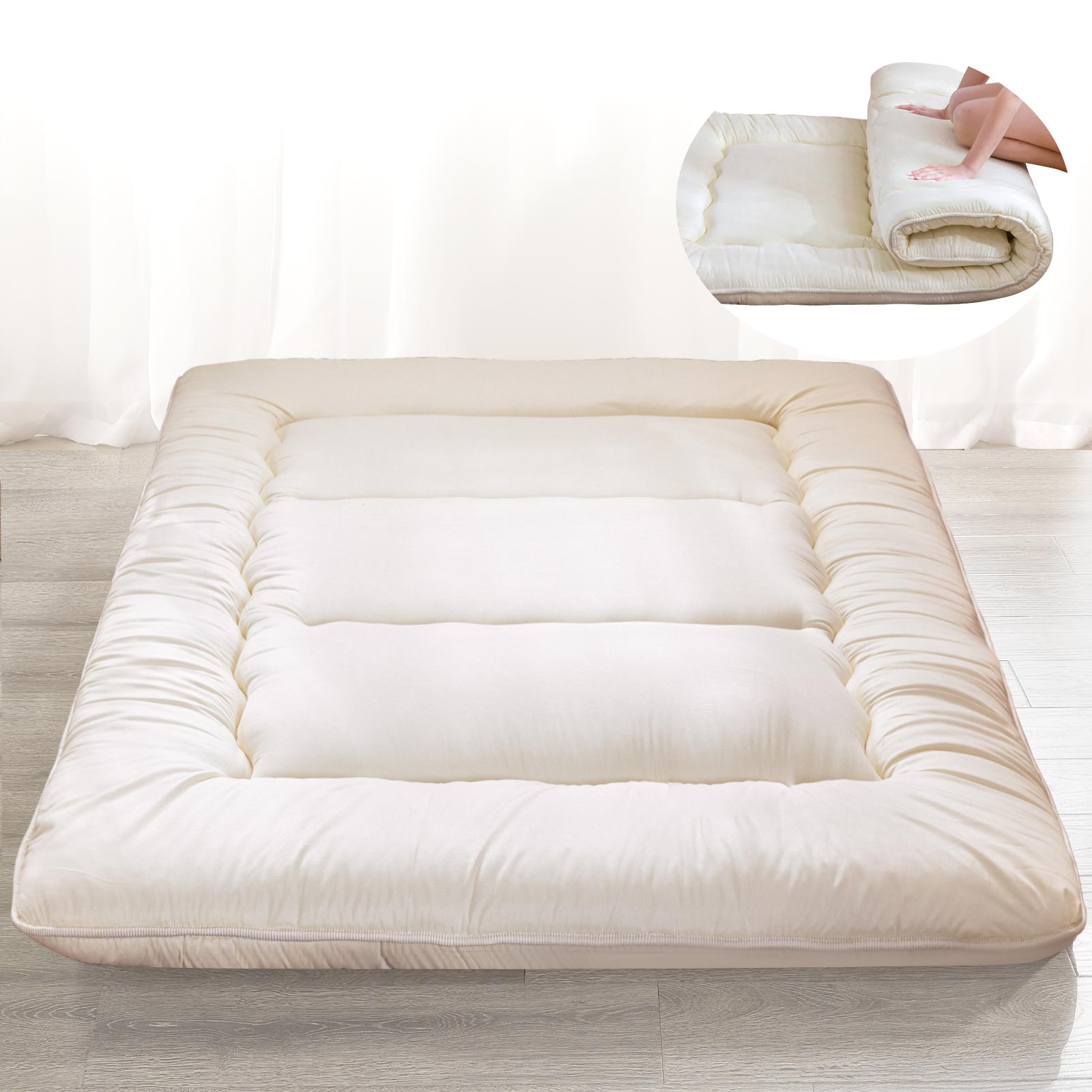 MAXYOYO Comfortable Futon Mattress for Living Room - Off White | Perfect for Guest Beds, Daytime Lounging & Small Spaces