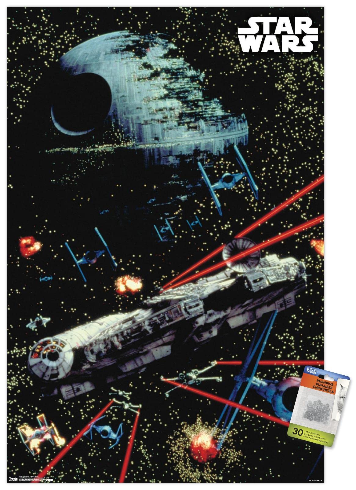 Star Wars Space Battle Wall Poster Set with Push Pins - Premium Movie Decor for Bedroom, Office & Game Room - Perfect Gift for Fans & Collectors