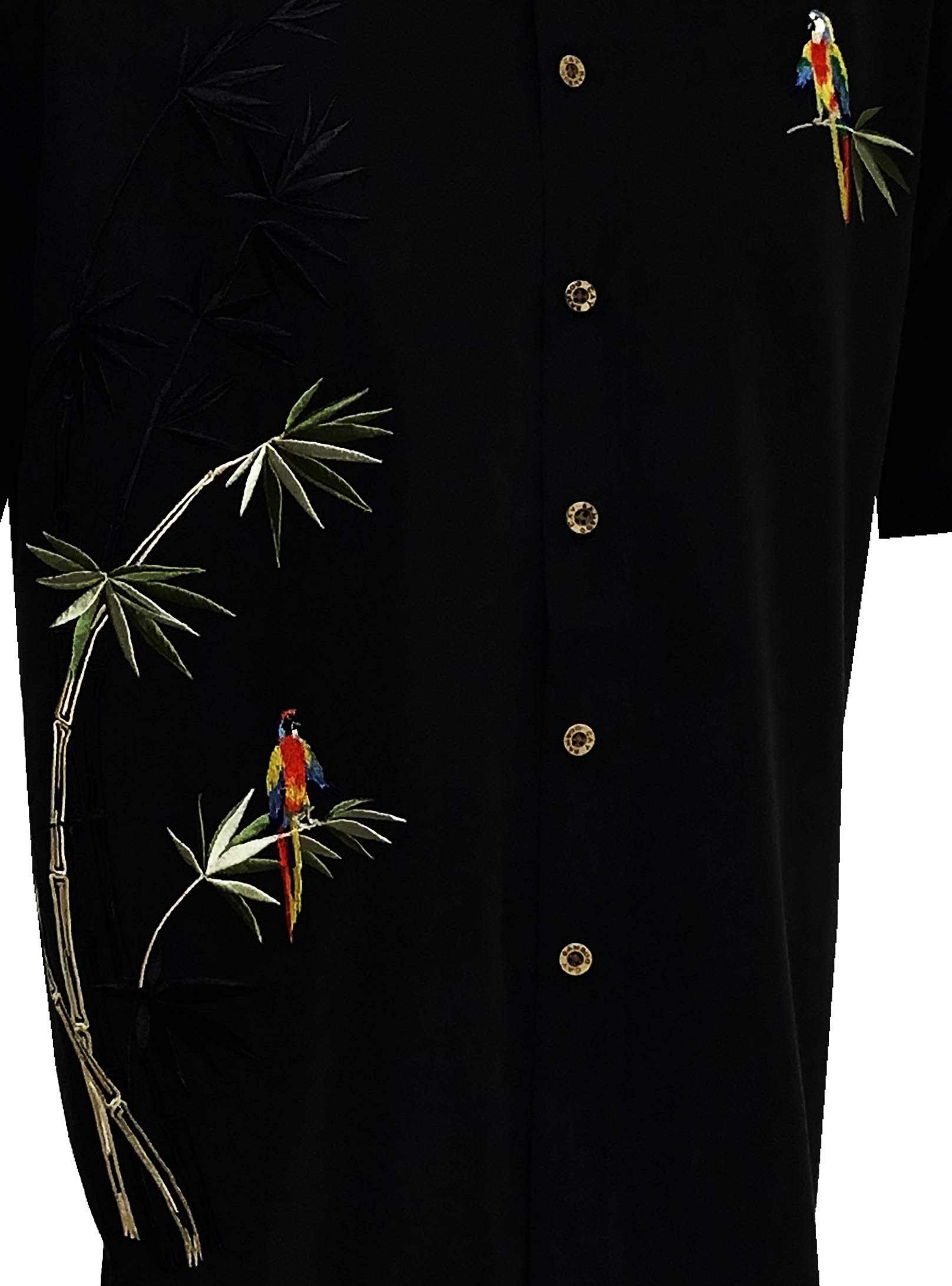 Men's Tropical Hawaiian Button Down Shirt - Short Sleeve Embroidered Flying Parrots Design | Breathable Bamboo Rayon | Beach Vacation, Summer Party & Casual Wear
