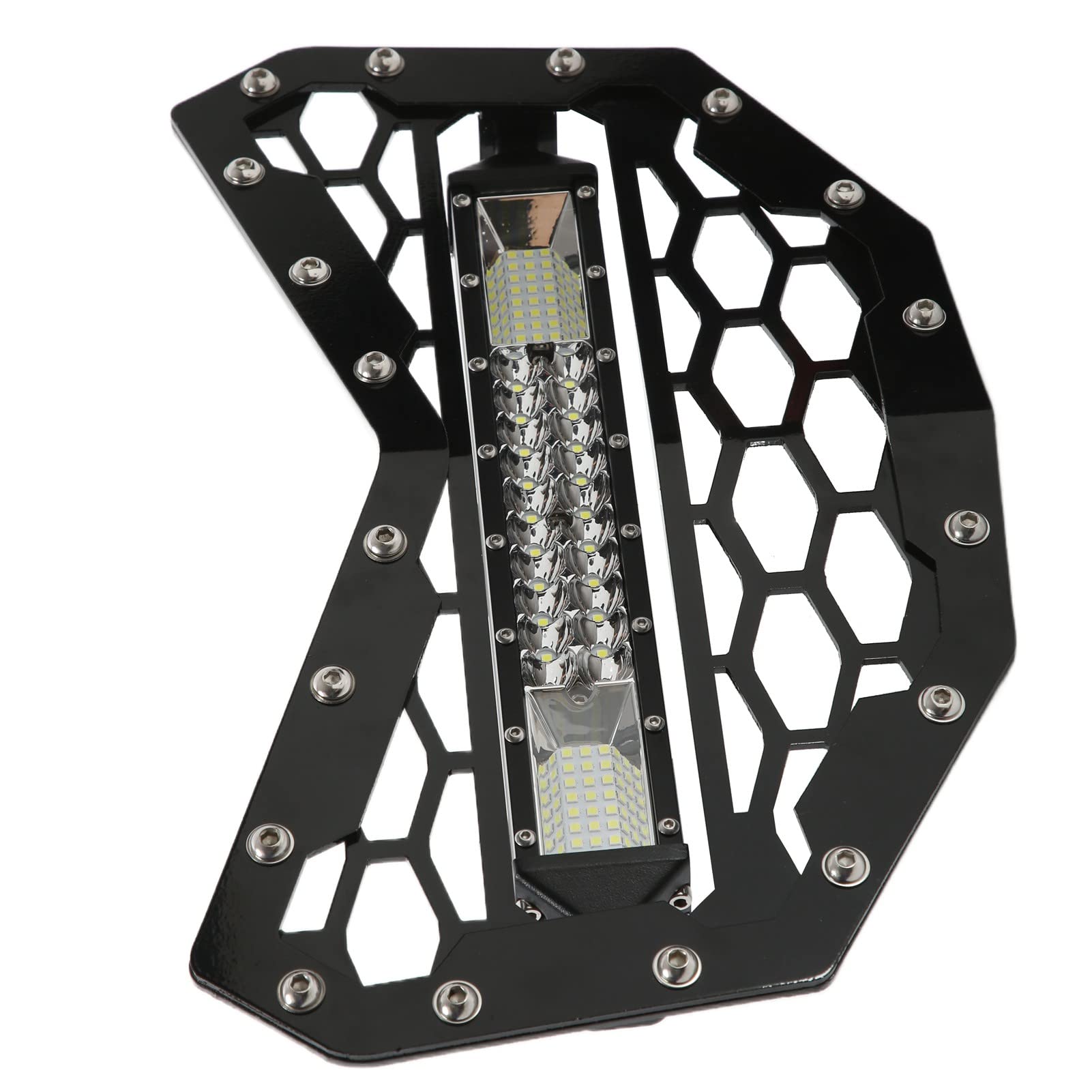 Black Durable UTV Mesh Grill with LED Light - Aluminum Alloy Replacement Grille for Off-Road Vehicles | Perfect for UTV Repair & Customization | Ideal for Trail Riding, Hunting & Outdoor Adventures