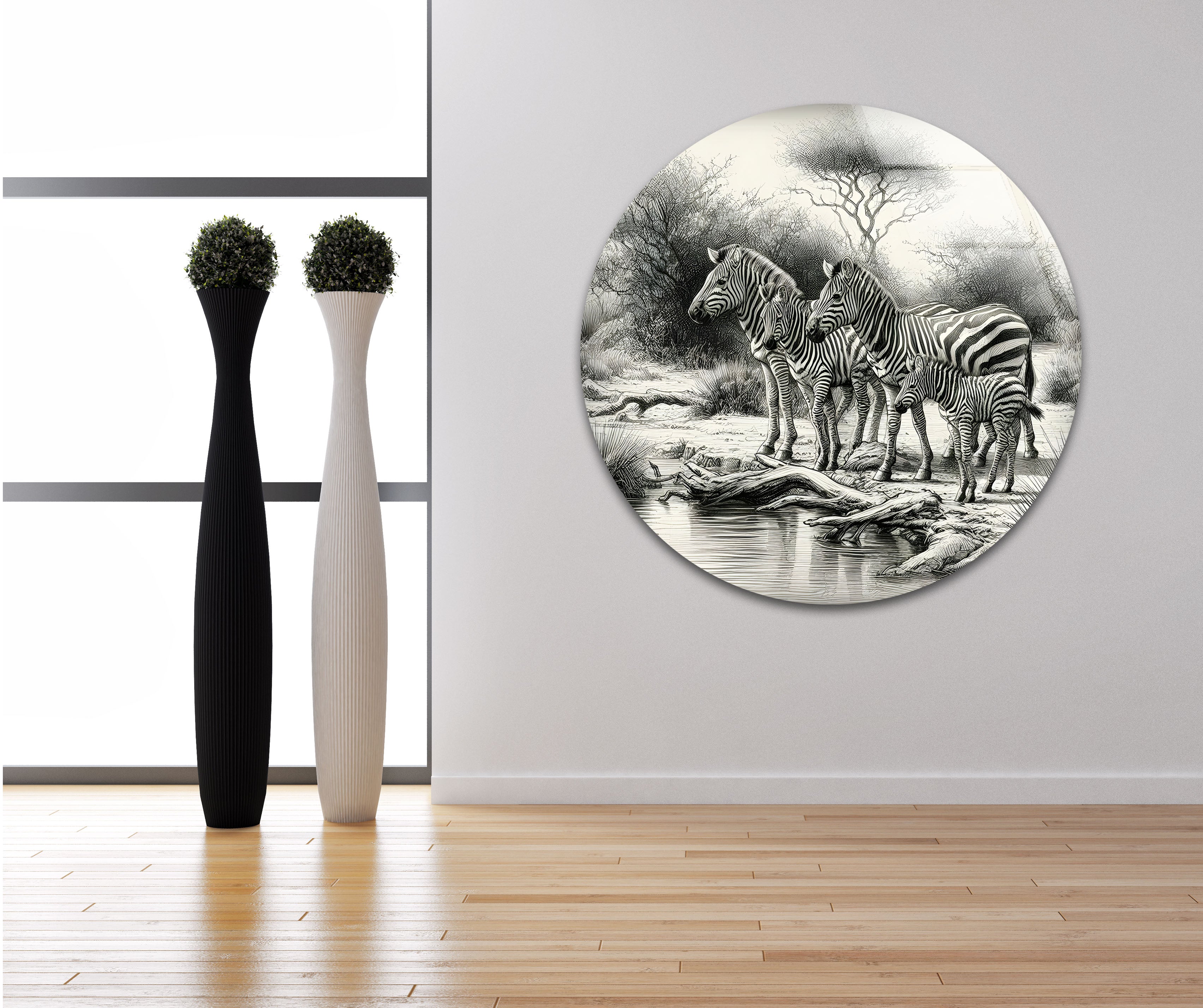 Black and White Zebra Family Glass Wall Art - Modern Home Decor for Living Room, Bedroom & Office - Unique Animal Print Wall Art for Safari & Wildlife Theme Decor