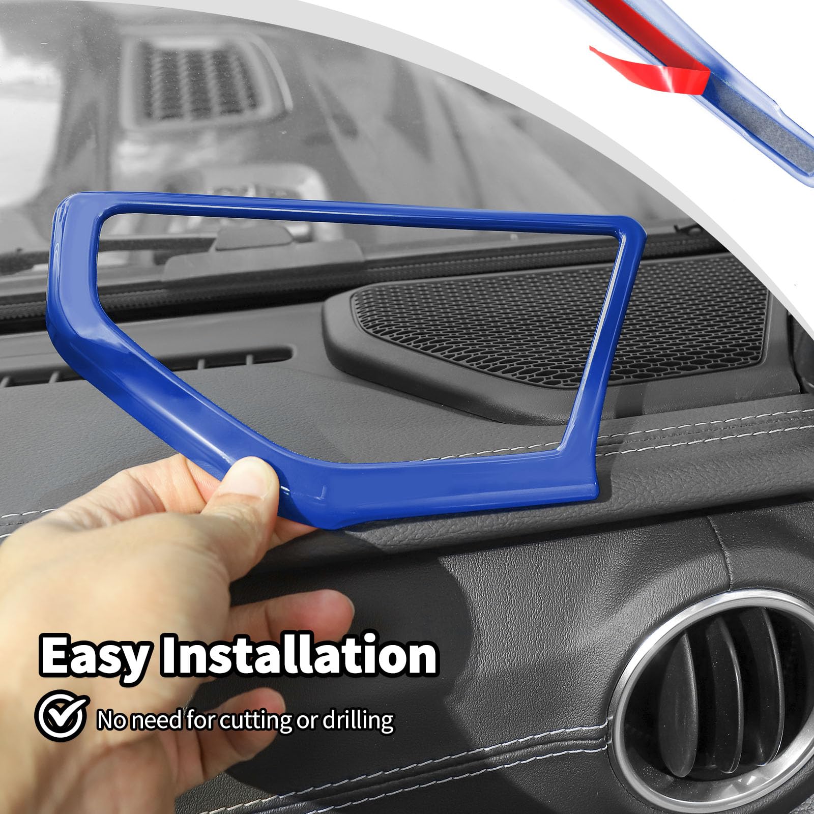 Jeep JL JLU & Gladiator JT Speaker Audio Player Trim Top & A Pillar Cover Trim Set (4PCS, ABS, Blue) - Compatible with 2024-2025 Jeep Wrangler 4xe - Interior Accessories for Enhanced Car Audio Experience