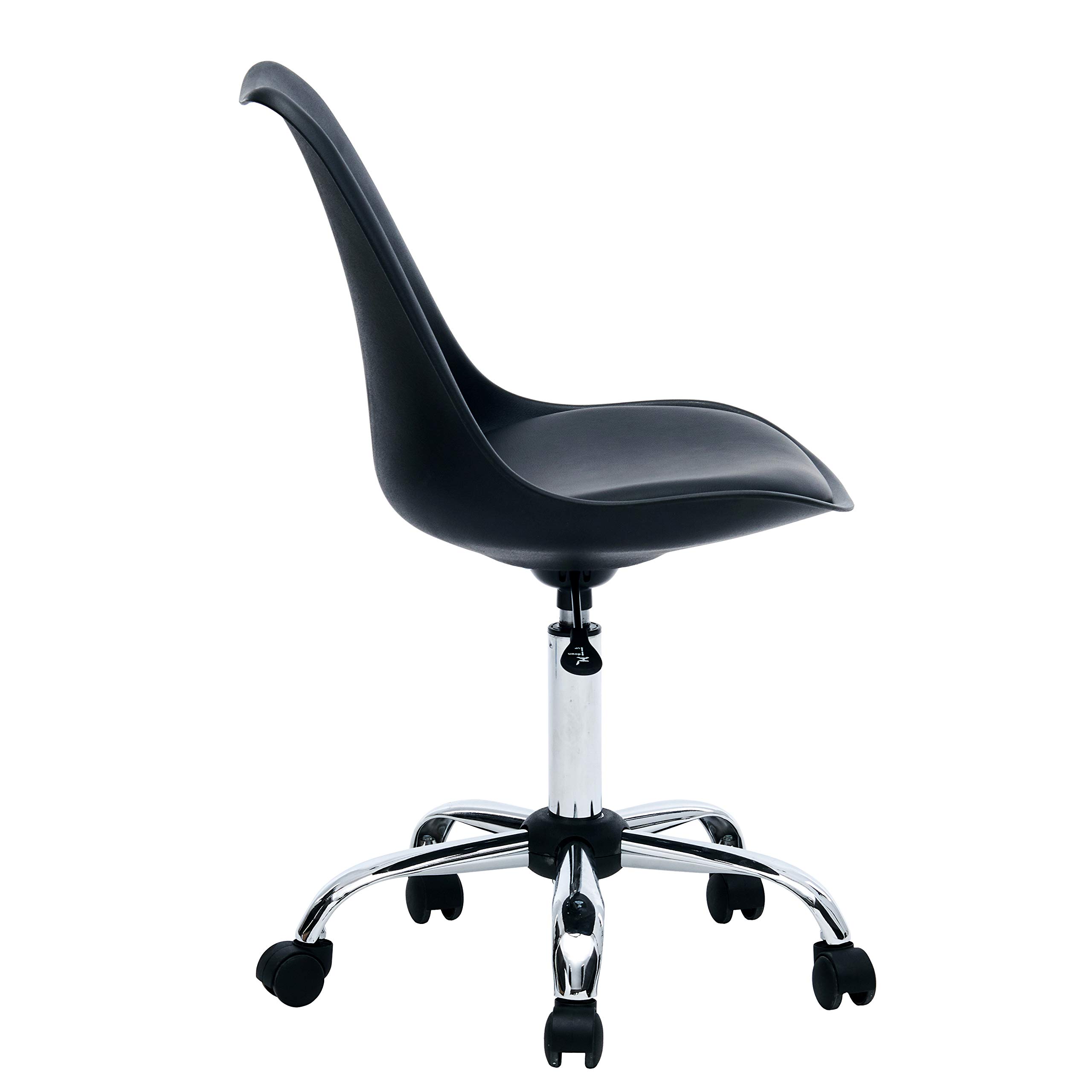 Porthos Home Yui Armless Office Chair - Water & Stain Resistant Plastic Seat with PU Upholstered Cushion, Adjustable Height Swivel Chair with Metal Base & Wheels - Perfect for Home Office, Studio, Small Workspace & Gaming Setup