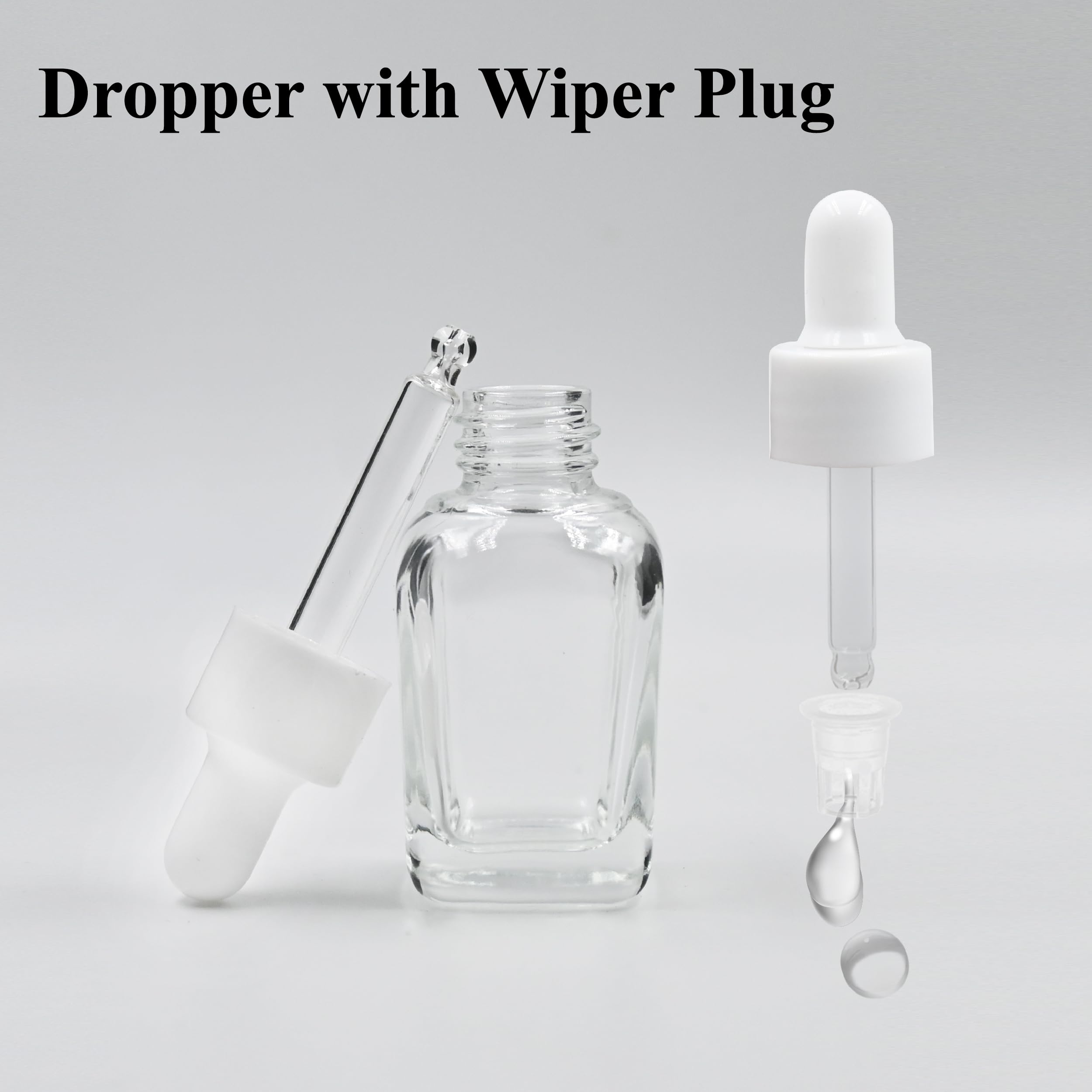 20ML Clear Square Empty Glass Bottle with Dropper & White Silicone Teat - Refillable, Leak Proof Essential Oil Container for DIY Perfumes, Serums & Aromatherapy - Perfect for Home Spa, Travel & Gift Packaging (Pack of 3)
