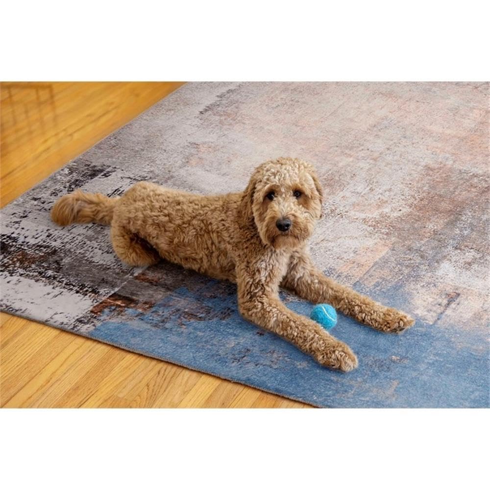 Linon Washable Keller Polyester 5'x7' Area Rug in Beige - Soft Non-Slip Living Room Rug for Bedroom, Dorm & Home Decor