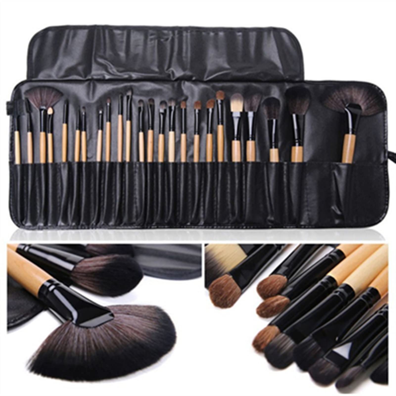 Huashslt 24-Piece Professional Makeup Brush Set - Eyebrow, Powder, Foundation & Eyeshadow Brushes with Travel Pouch | Perfect for Beginners, Professionals & Makeup Artists | Ideal for Daily Use, Travel & Salon Makeup Application (Beige Handle)