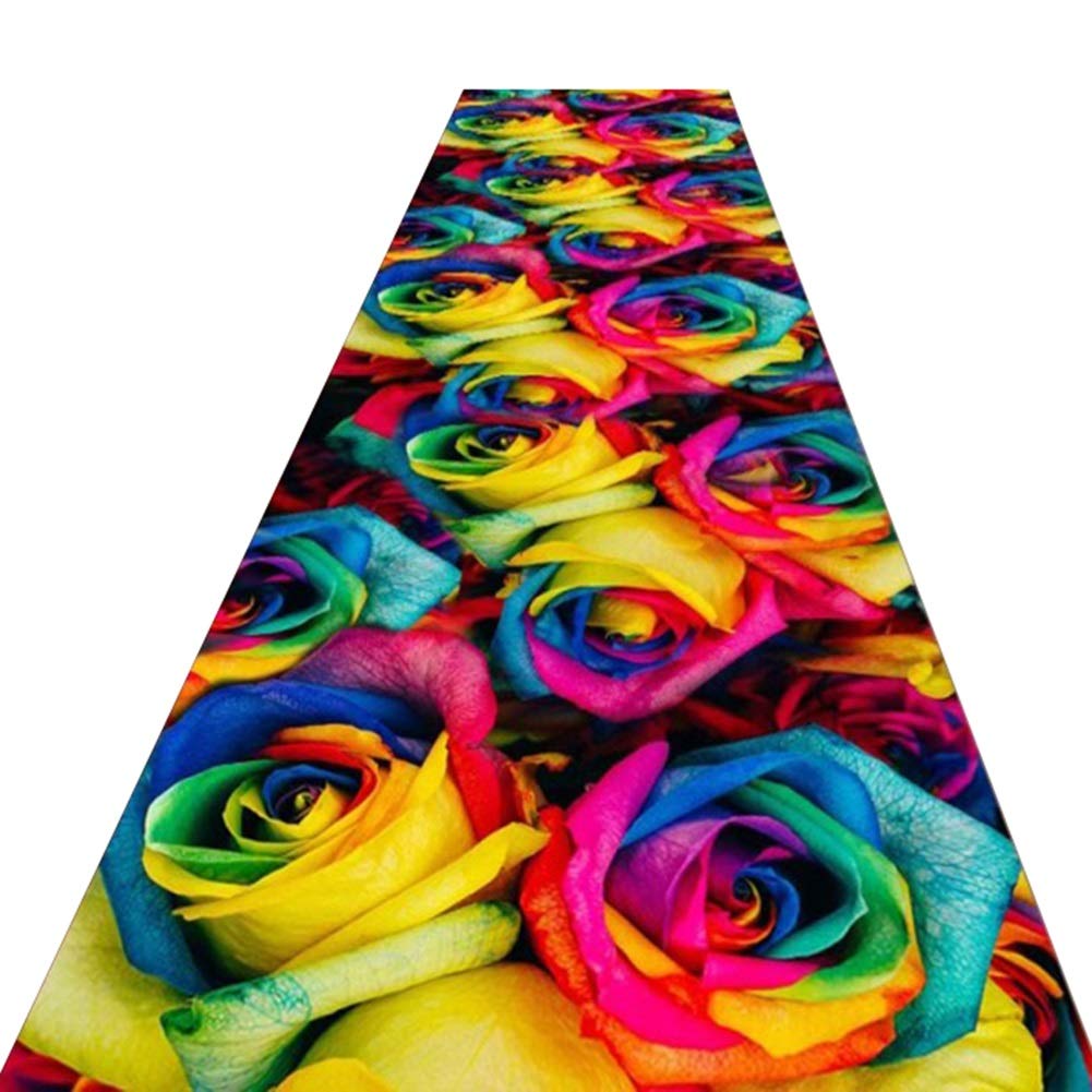 Multicolor Roses Design Indoor/Outdoor Utility Carpet Runner & Area Rugs - Non-Slip Hallway, Entryway, Kitchen Decor - Blue 0.6x1m - Perfect for Home, Office, Patio & High-Traffic Areas