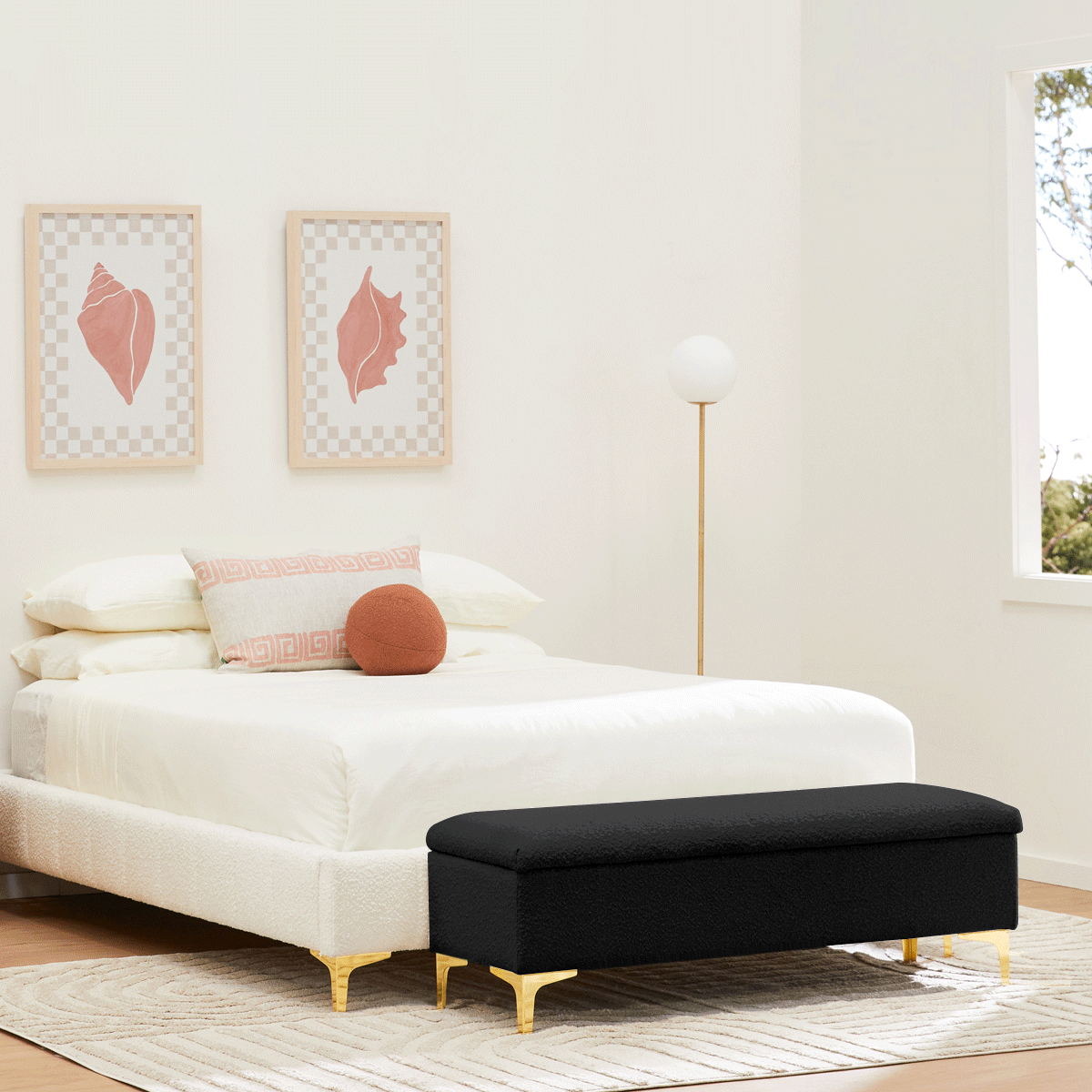 Georgia Boucle Storage Bench - Upholstered Ottoman with Removable Cushion for Entryway, Bedroom & Living Room - Stylish & Functional Home Decor
