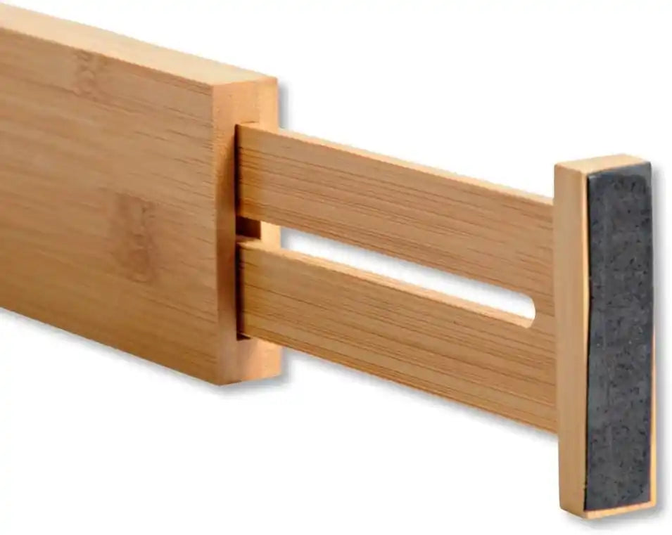 2-Pack Bamboo Drawer Organizers - Adjustable Kitchen & Office Drawer Dividers for Utensils, Makeup, Jewelry & Socks Storage