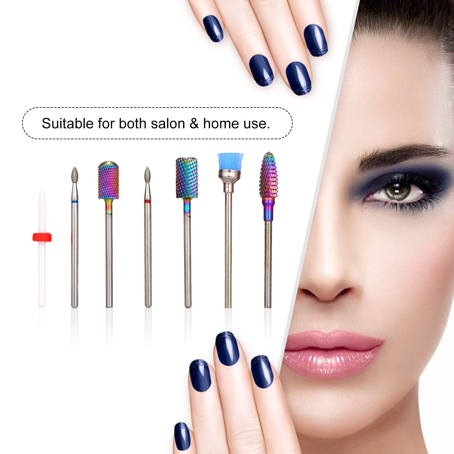 7PCS Professional Nail Art Kit with Multicolor Nail Bits, Manicure Tools & Dust Brush - Perfect for Salon, Home Nail Care & DIY Nail Polish Designs