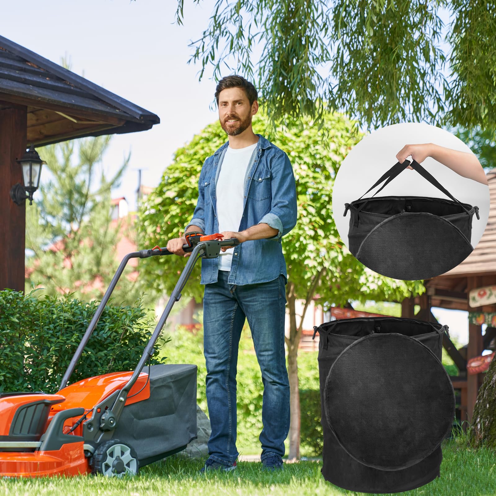 24 Gallon Collapsible Trash Can with Lid & Gloves - Large Capacity Reusable Outdoor Garbage Bag for Camping, Yard, Lawn & Garden - Perfect for Picnics, BBQs, Leaf Cleanup & RV Trips (Black)