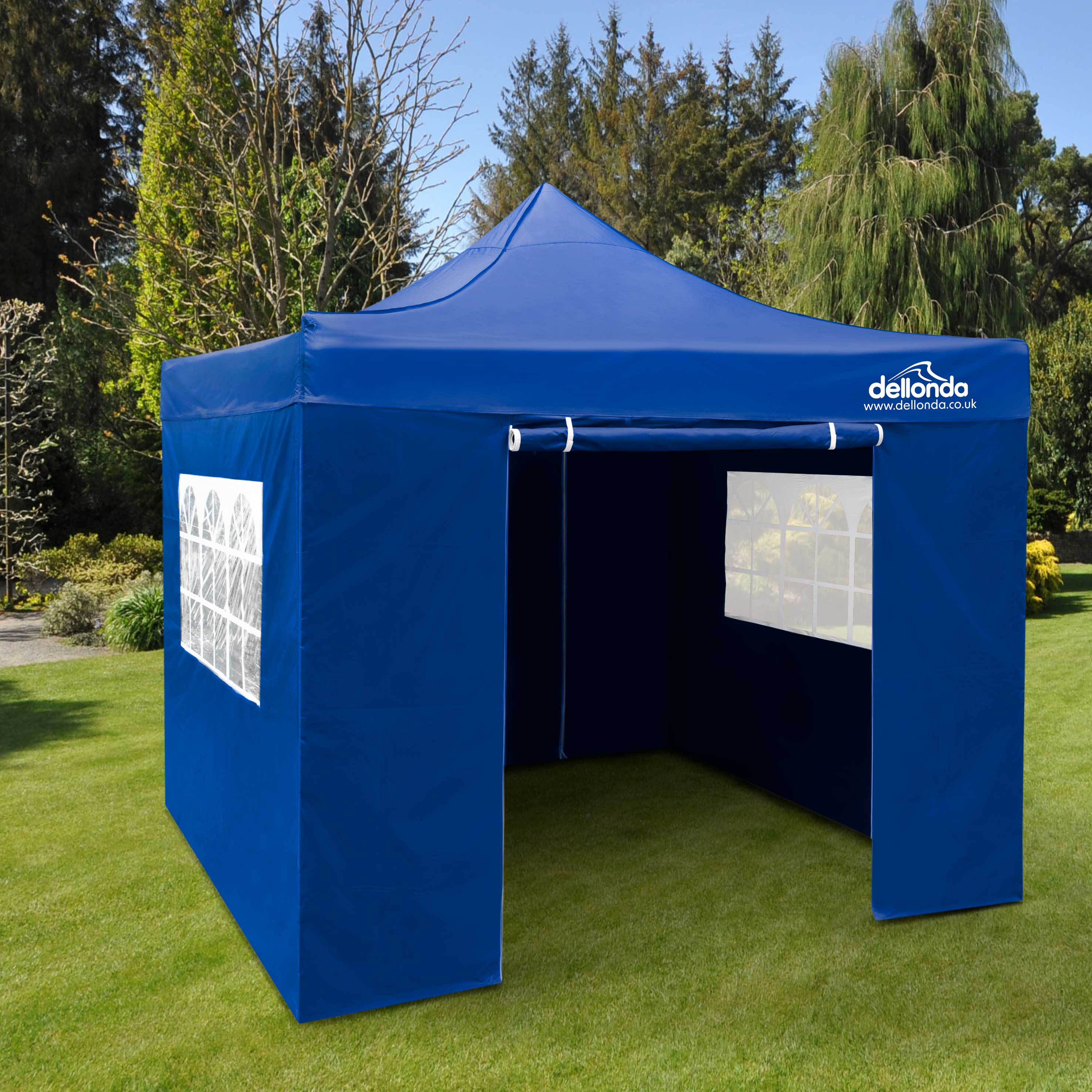 Premium 2x2m Pop Up Gazebo with Waterproof Side Walls, Carry Bag, Stakes & Weight Bags - Portable Outdoor Canopy for Camping, Beach, Picnics & Backyard Parties (Blue, DG161)
