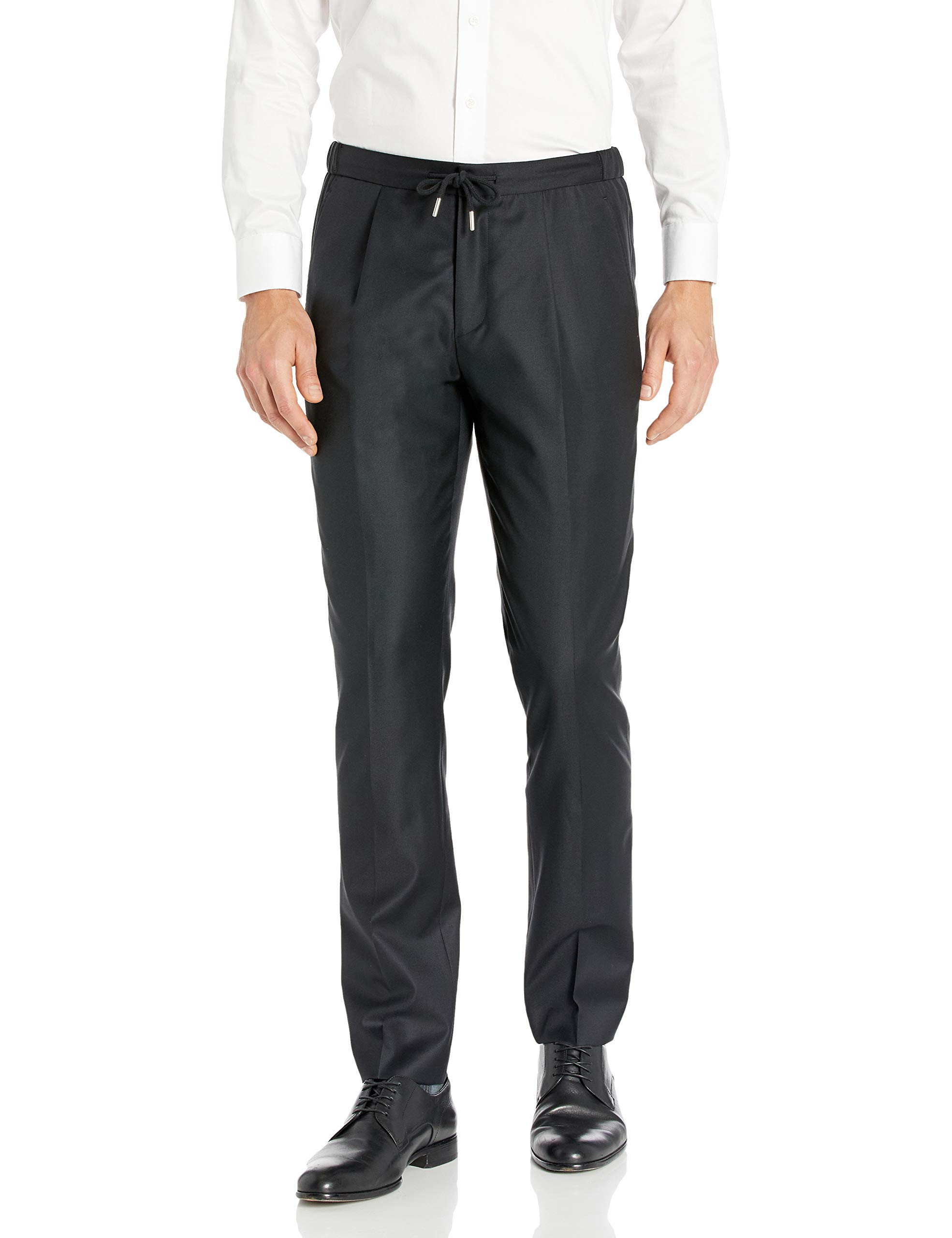 Buttoned Down Men's Slim-Fit Italian Wool Dress Pants with Elastic Waist & Drawcord - Perfect for Office, Business Casual & Formal Occasions