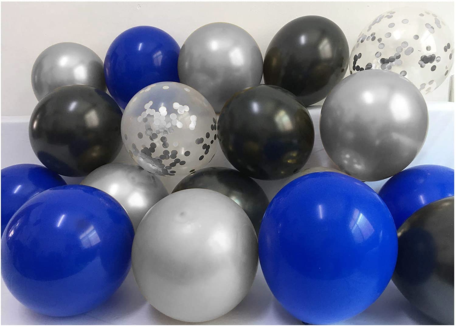Royal Blue Black Balloons Kit - 12 Inch Blue Black Silver Balloons (55 Piece) with Navy Blue Silver Confetti - Perfect for Boy Birthday Party, Gaming Party, Baby Shower & Graduation Decorations - Great for Themed Events, Photo Backdrops and Celebration Decor