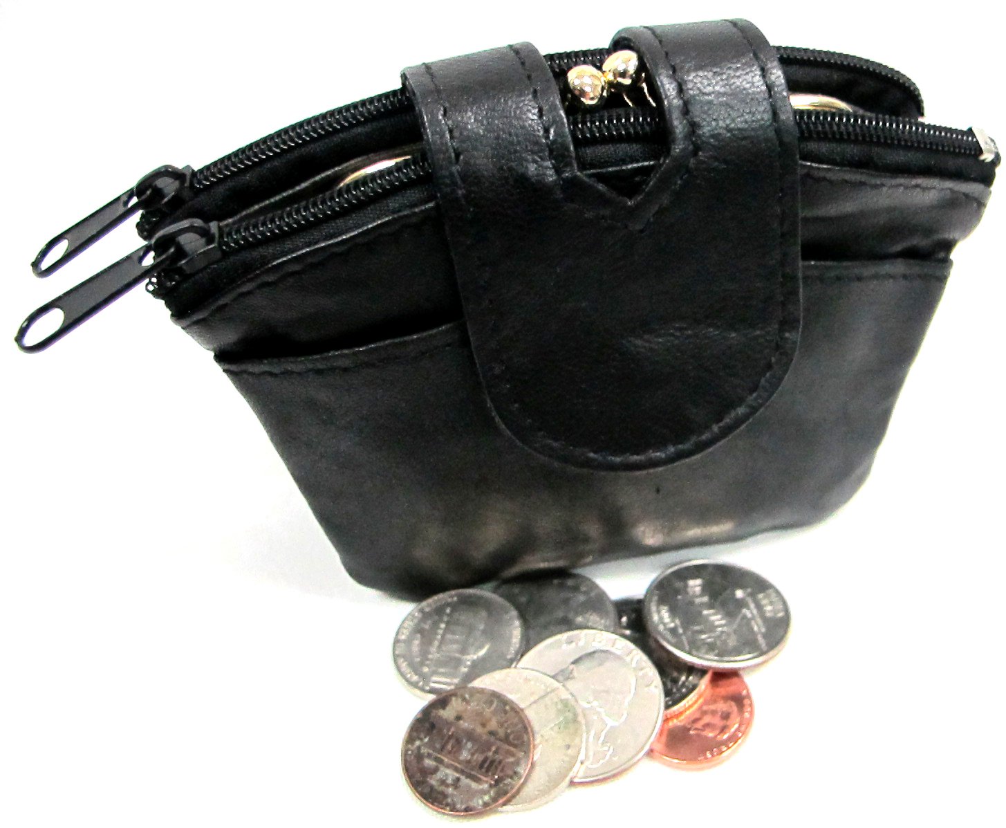 Soft Leather Coin Purse with Multi-Pocket for Change, Cards & Cash - Double Snap Closure - 6 Colors (Black, Bone, Brown, Burgundy, Red, Tan) - Perfect for Travel, Shopping & Everyday Use
