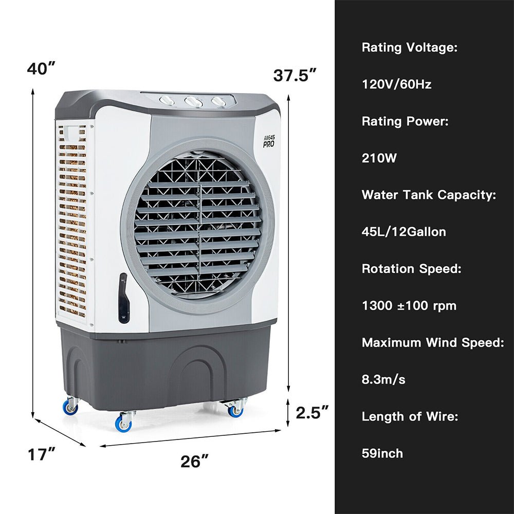 4-in-1 Portable Evaporative Air Cooler Fan - 9740 CFM High Capacity Cooling for Indoor & Outdoor Use - Perfect for Home, Office, Patio, and Garage