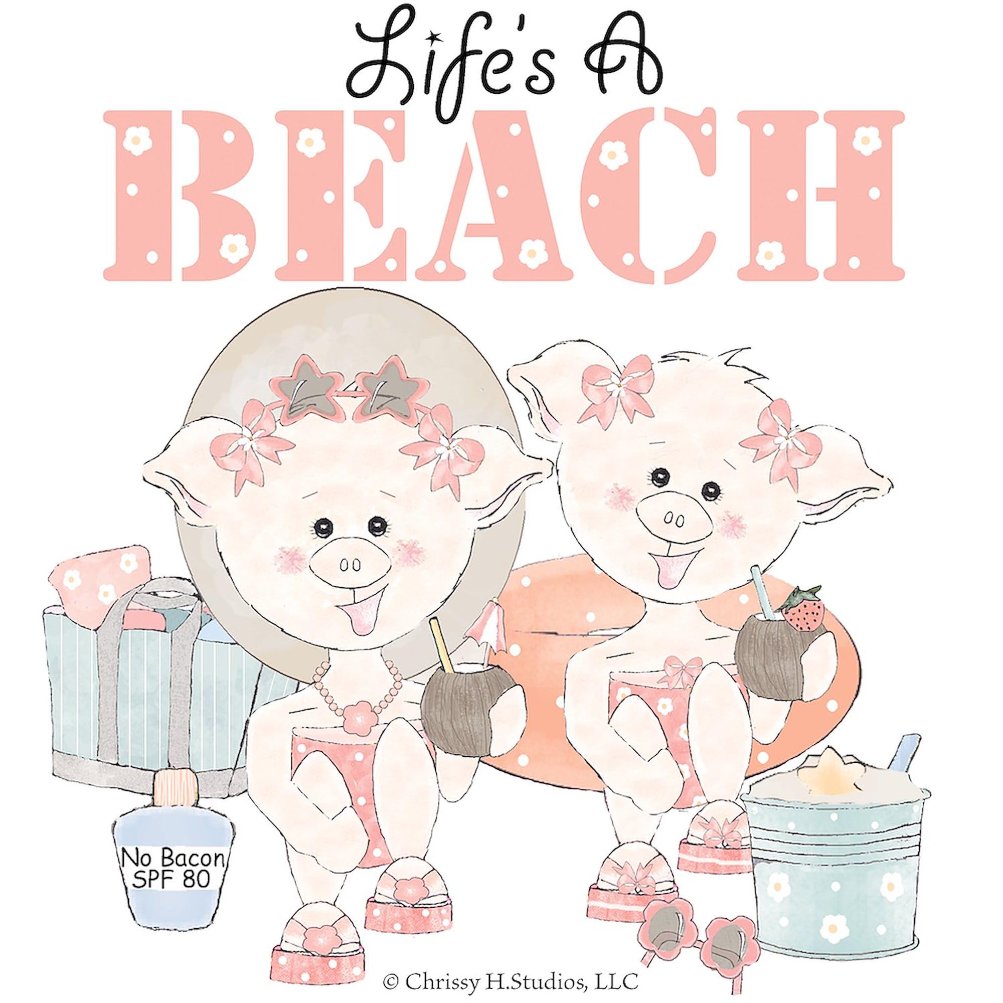 Life's A Beach Tote Bag - Natural Canvas Reusable Shopping Bag with Pigs in Swimsuits Design | Perfect for Groceries, Beach Trips & Eco-Friendly Shopping
