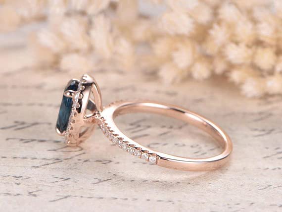 1ct Oval Cut London Blue Topaz Engagement Ring for Women - Simulated Diamond CZ Halo, Rose Gold Plated - Perfect for Proposals, Anniversaries & Special Occasions