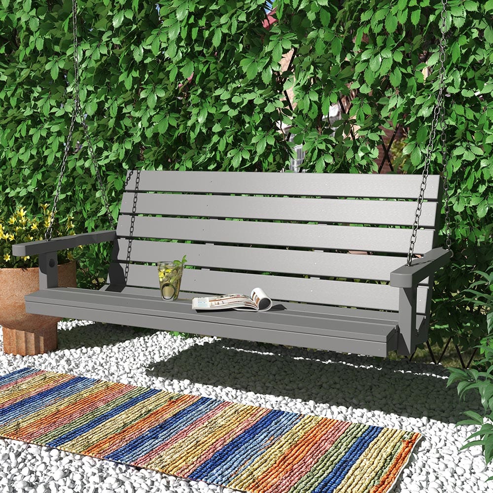 Amish Made 4FT Recycled Plastic Porch Swing - SimplyPoly Signature Series (Black) | Perfect for Outdoor Patio, Garden, Deck & Backyard Relaxation