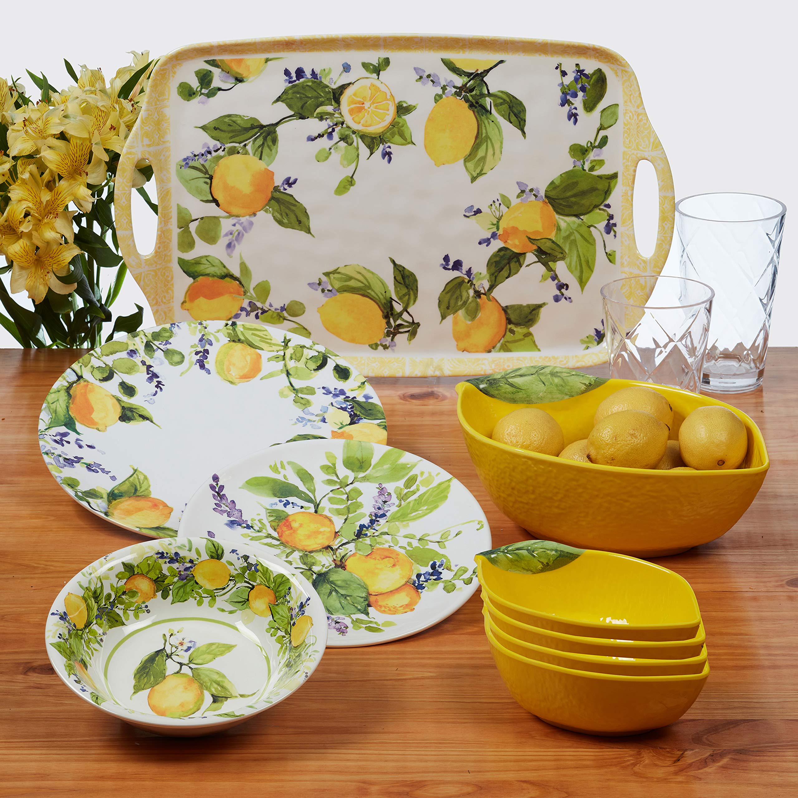 Certified International Lemon Zest Melamine 9-Inch Salad Plates & Dessert Plates, Colorful Dinnerware Set of 6, Unbreakable Dishware for Outdoor Picnics, Pool Parties & Everyday Use