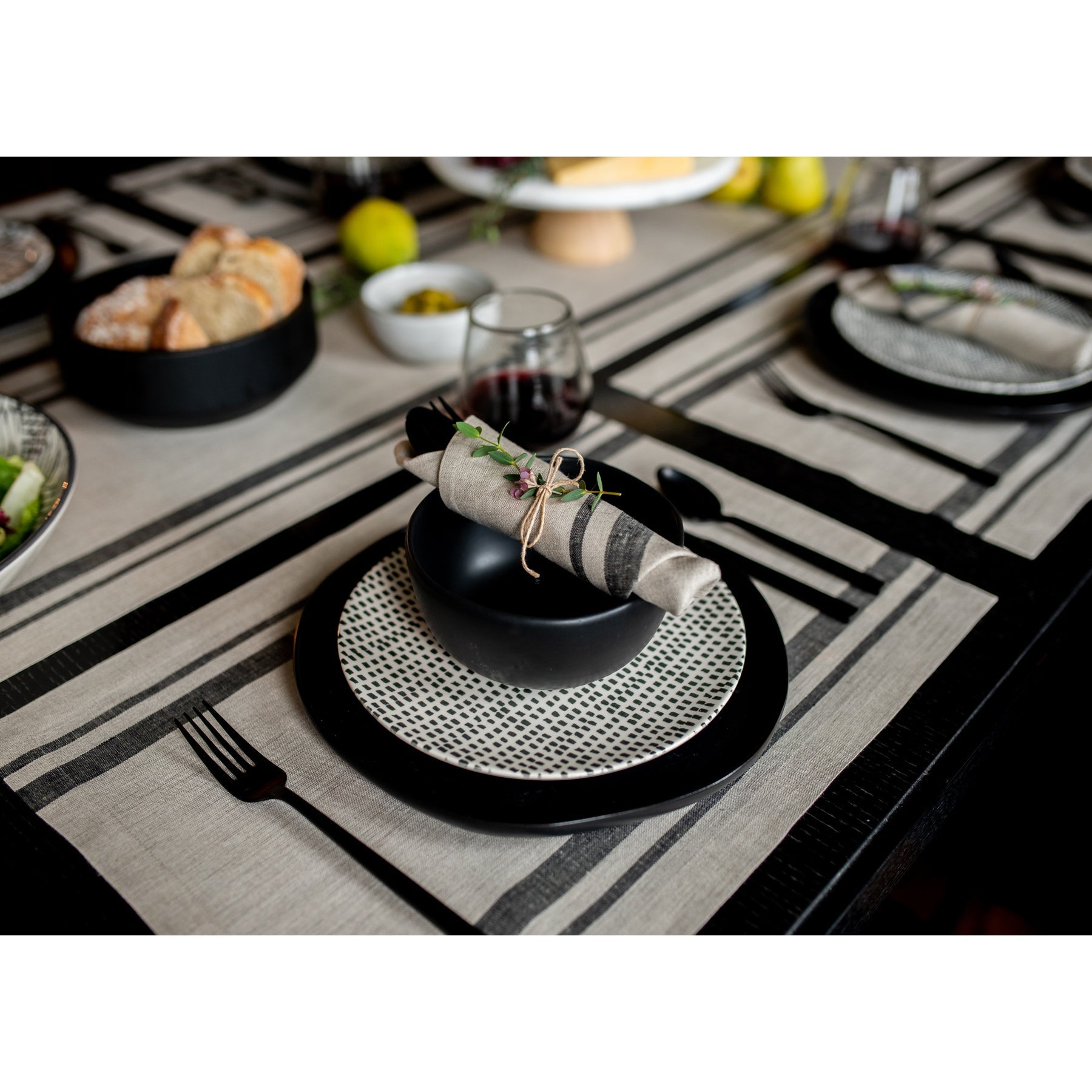 French Striped Placemats Set of 6 - Elegant Cotton Table Mats for Dining Room Decor - Perfect for Dinner Parties, Kitchen Tables & Home Decor