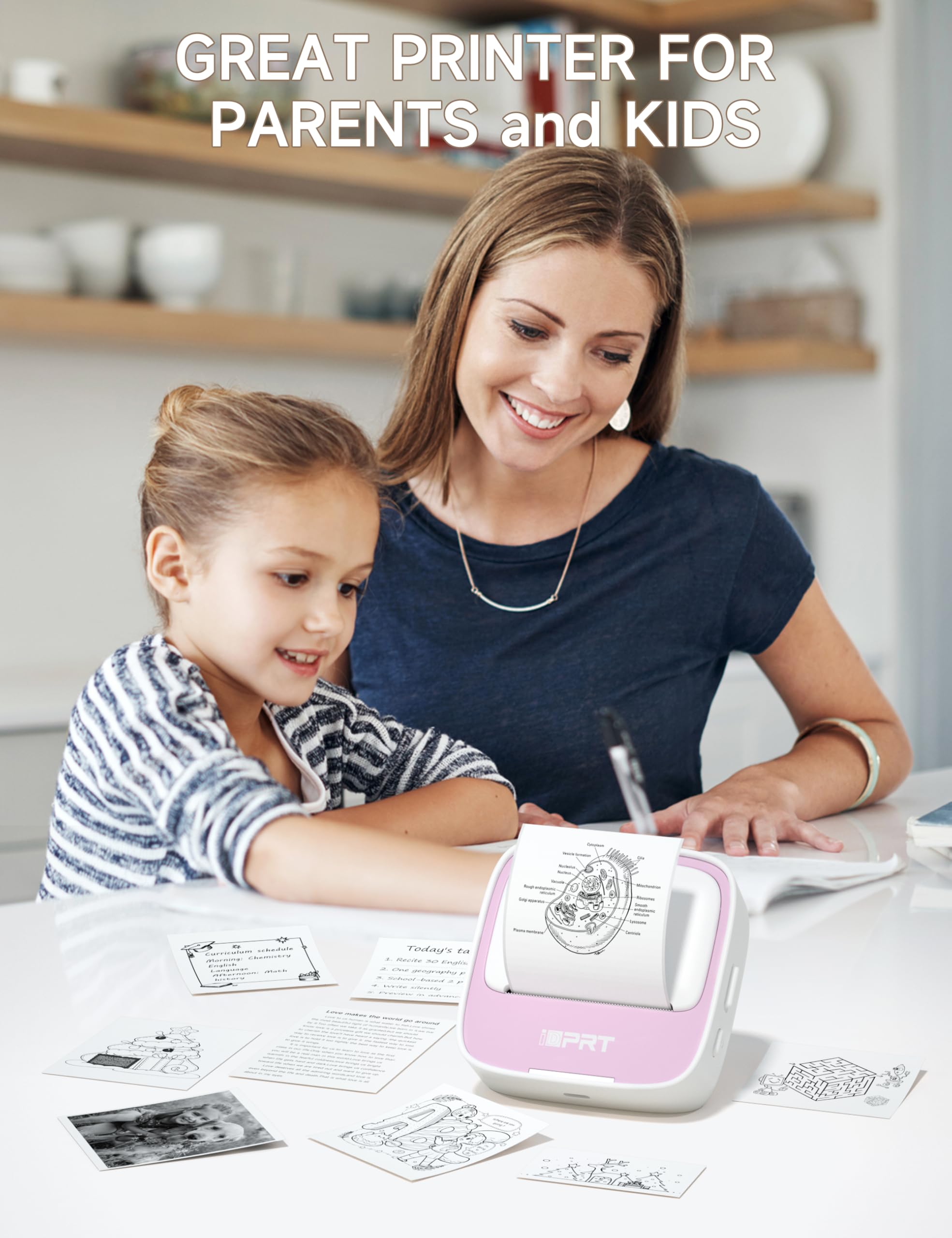 iDPRT Mini Thermal Sticker Printer with 1 Roll Sticker Paper - Portable Label Maker for Study Notes, DIY Crafts, Photos & Organization - Free App with Multiple Templates (Pink) | Perfect for School, Office, Home & Creative Projects