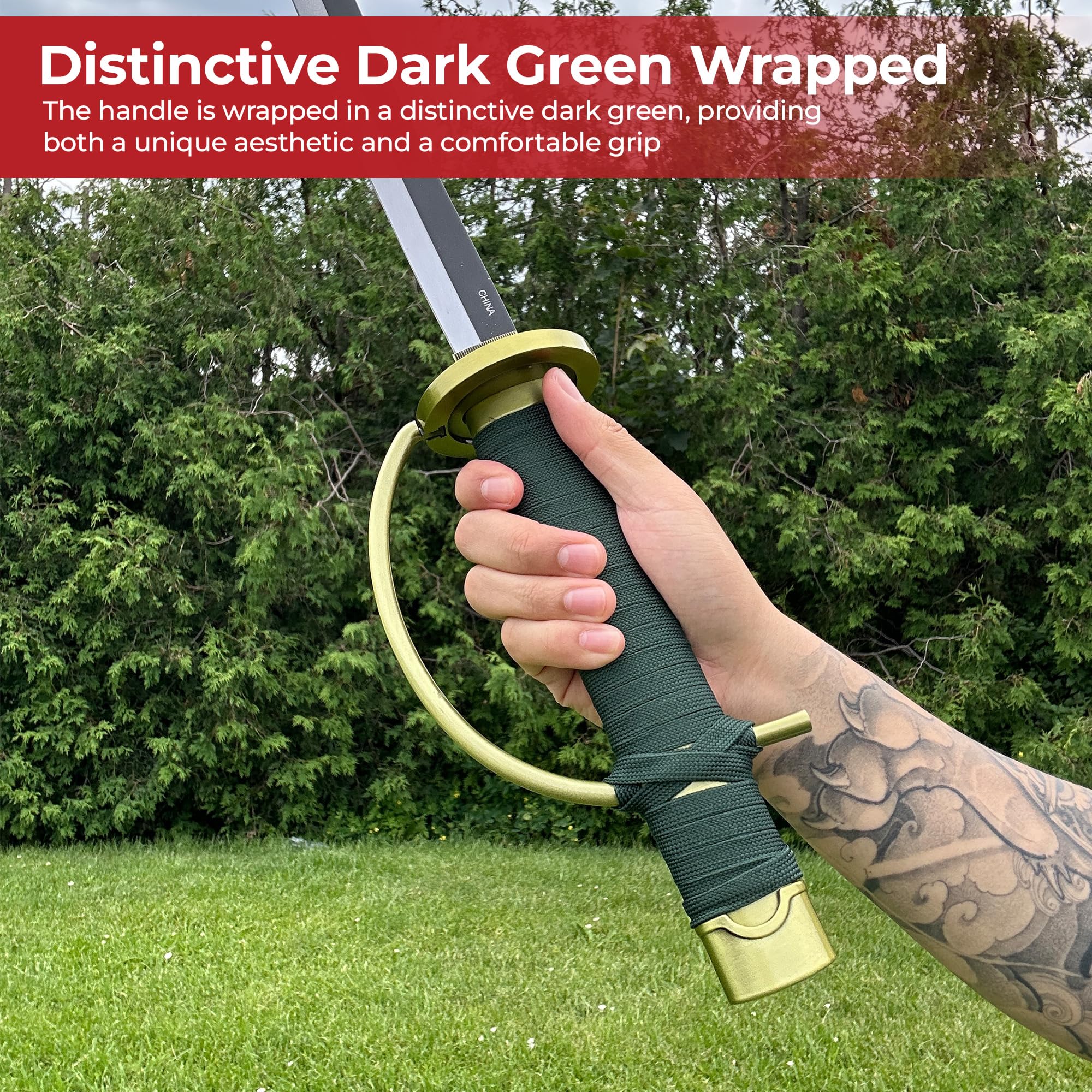 MedievalDepot Anime Sword Replica - 41 Inch Metal Katana with Green Grip & Guard | Collectible Weapon for Cosplay, Halloween Costume, Anime Convention & Home Decor