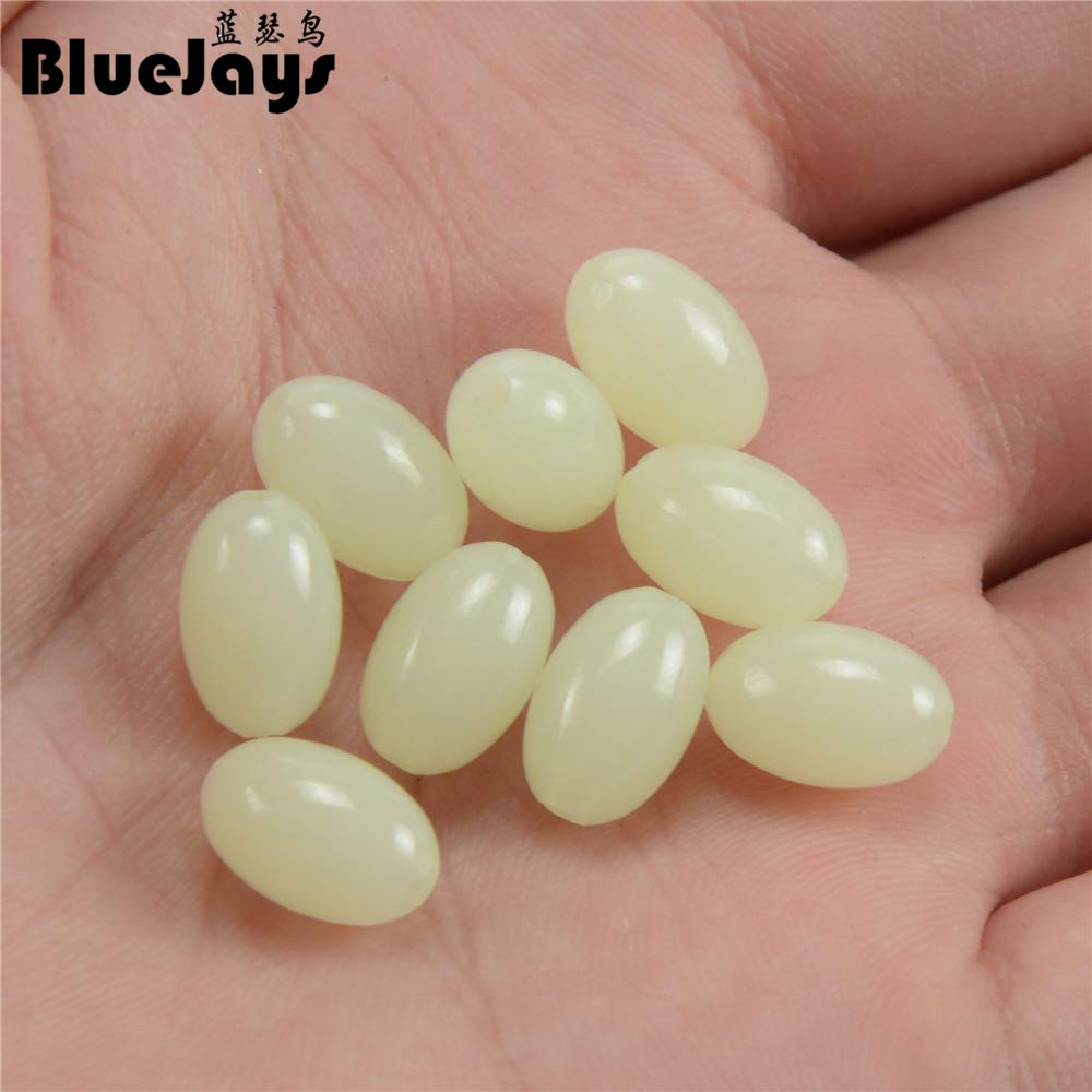 200pcs Glow in the Dark Oval Fishing Lure Beads - Premium Hard Luminous Pearls for Saltwater & Freshwater Fishing Bait Accessories - Perfect for Night Fishing, Deep Sea Angling, and DIY Tackle Making