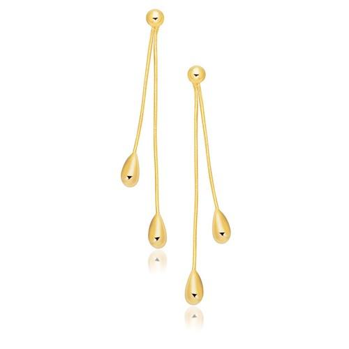 14K Yellow Gold Double Drop Long Dangle Earrings for Women - Elegant Party & Evening Wear Jewelry Gift