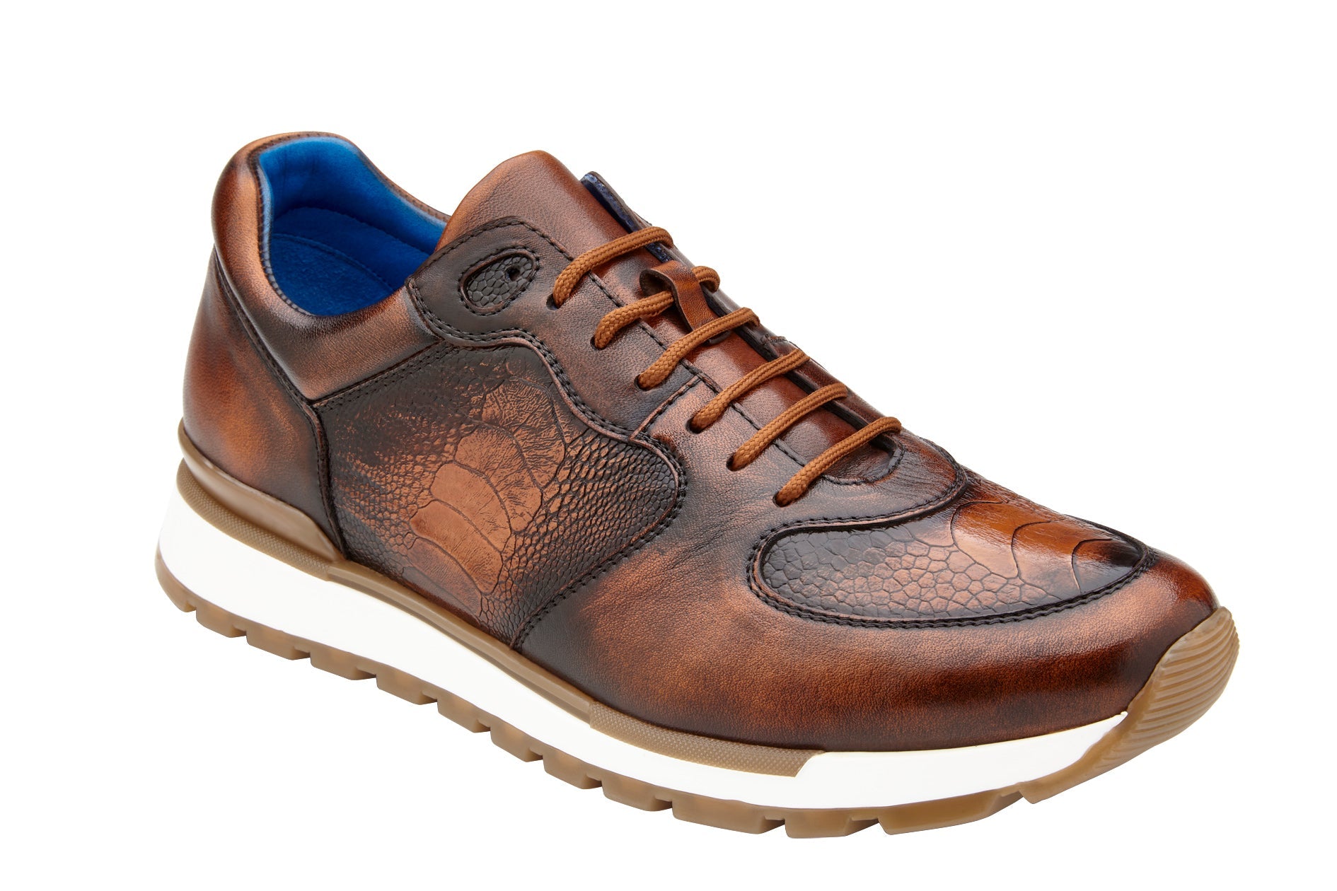 Belvedere Bobo Genuine Ostrich Leg & Italian Calf Leather Sneakers in Antique Walnut - G01 | Premium Men's Fashion Shoes for Casual Wear & Special Occasions