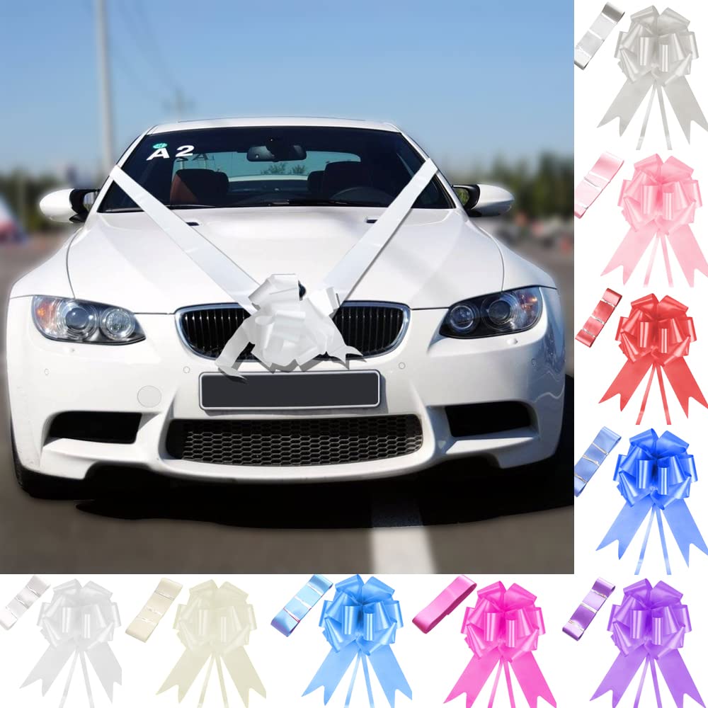 7m White Wedding Car Ribbon Decoration Kit with Large Bow - Perfect for Bridal Cars, Anniversary Decorations & Special Event Styling