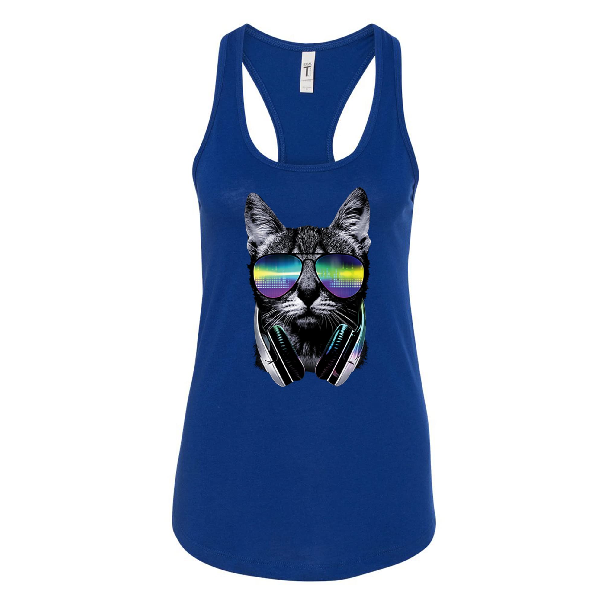 DJ Cat Kitty with Headphones Graphic Women's Tank Top - Cute Cat Lover Tee for Music Festivals, Concerts & Casual Wear