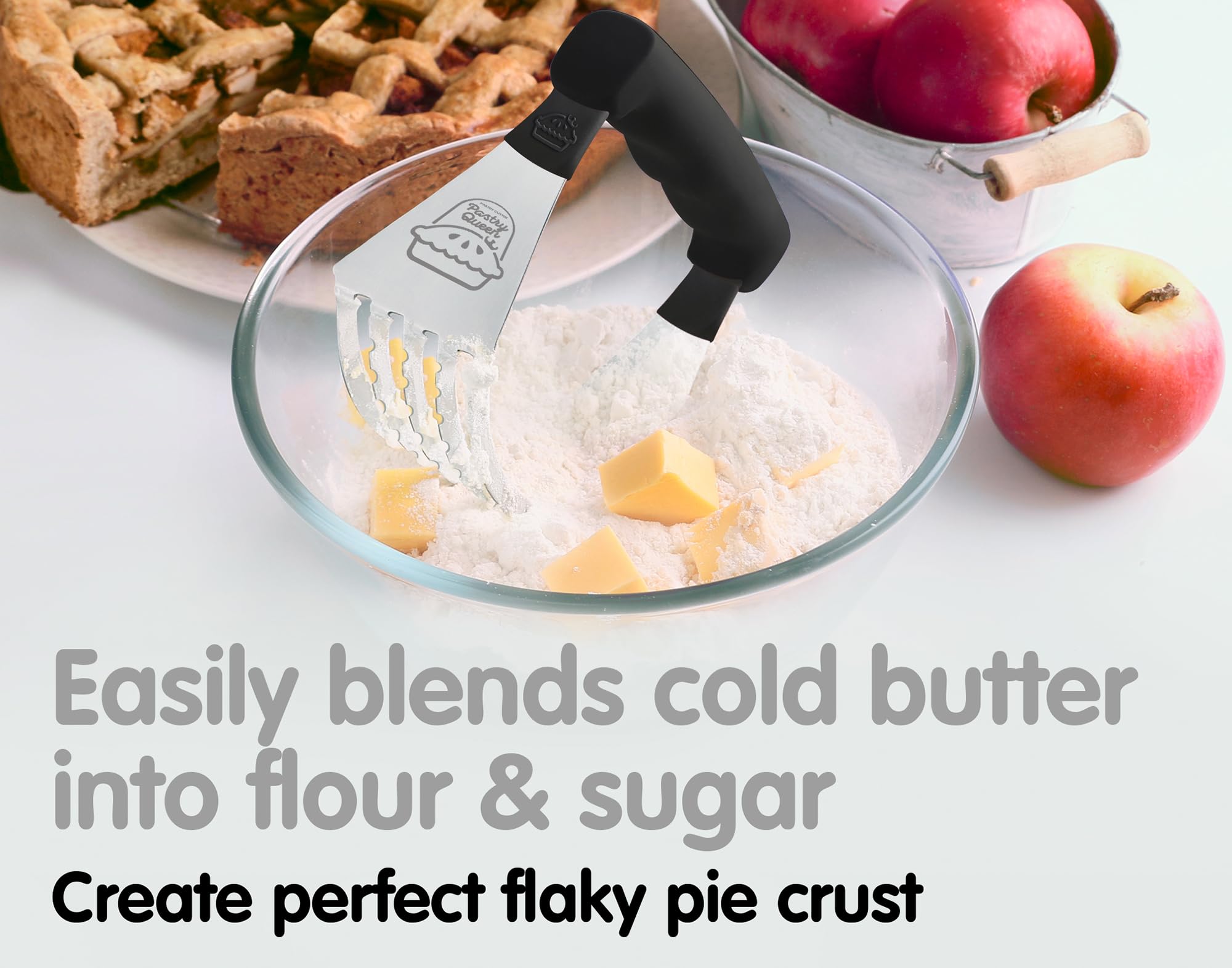Heavy Duty Stainless Steel Pastry Blender with Comfortable Handle - Dishwasher Safe Dough Cutter for Perfect Flaky Pie Crusts, Biscuits & Pastries - Ideal for Baking Pies, Cookies & Homemade Pastry Dough (Black)