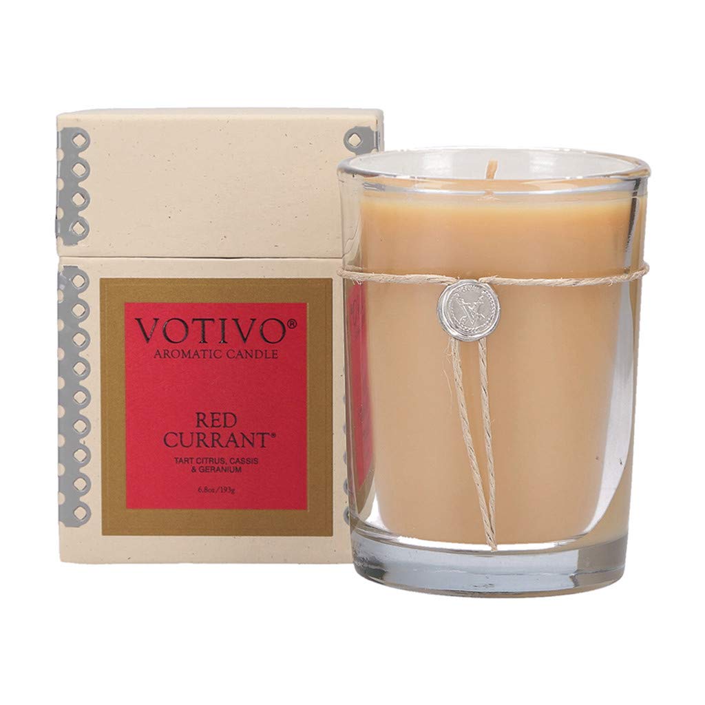 Votivo Red Currant 6.8 oz Aromatic Soy Wax Candle in Luxury Glass Jar - Long Lasting, Highly Scented Home Fragrance for Living Room, Bedroom & Bathroom | Perfect Candle Gift Set with Elegant Box