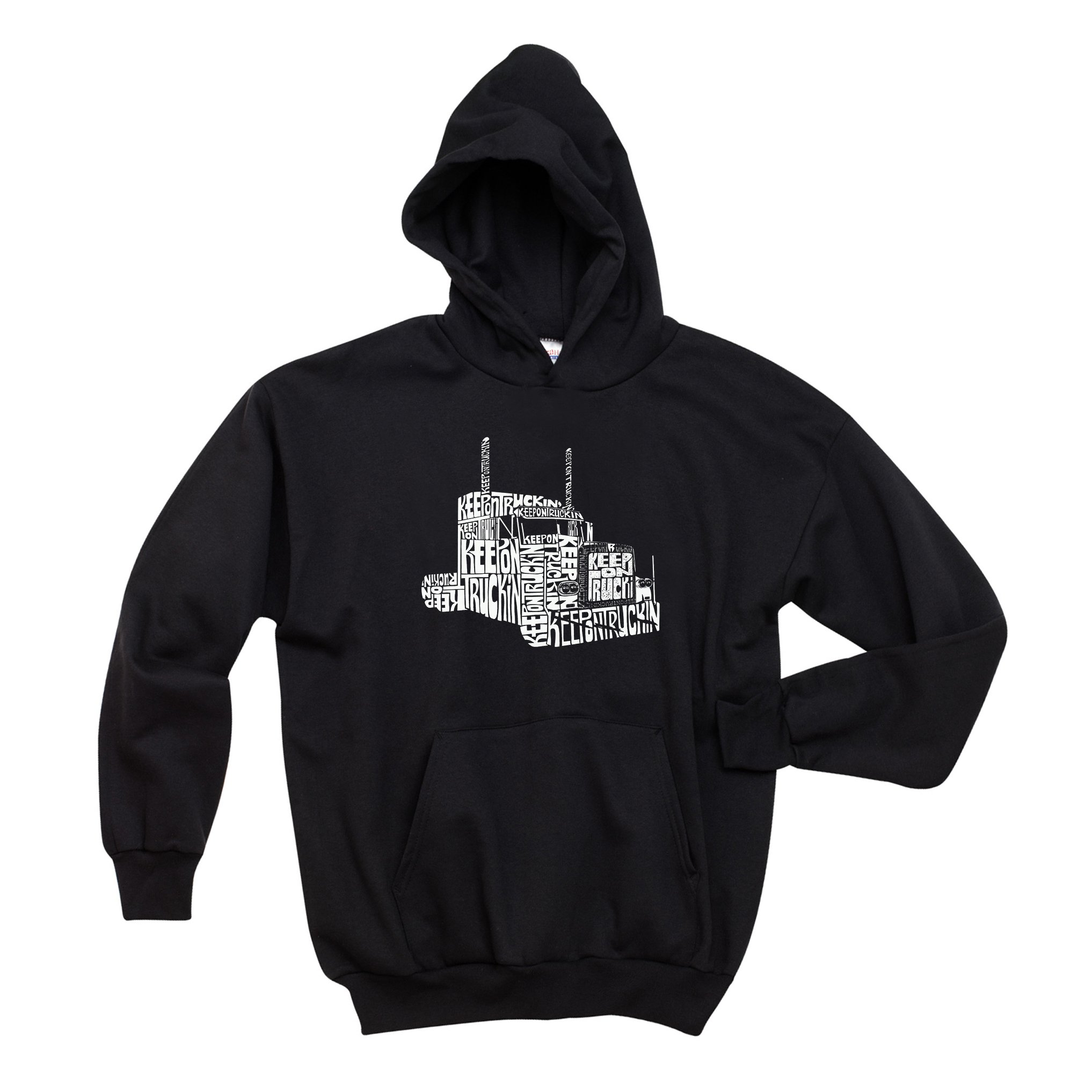 LA POP ART Men's Word Art Hooded Sweatshirt - Keep on Truckin Graphic Pullover | Vintage Inspired Casual Hoodie for Streetwear & Urban Fashion | Perfect for Daily Wear, Music Festivals & Retro Style Outfits