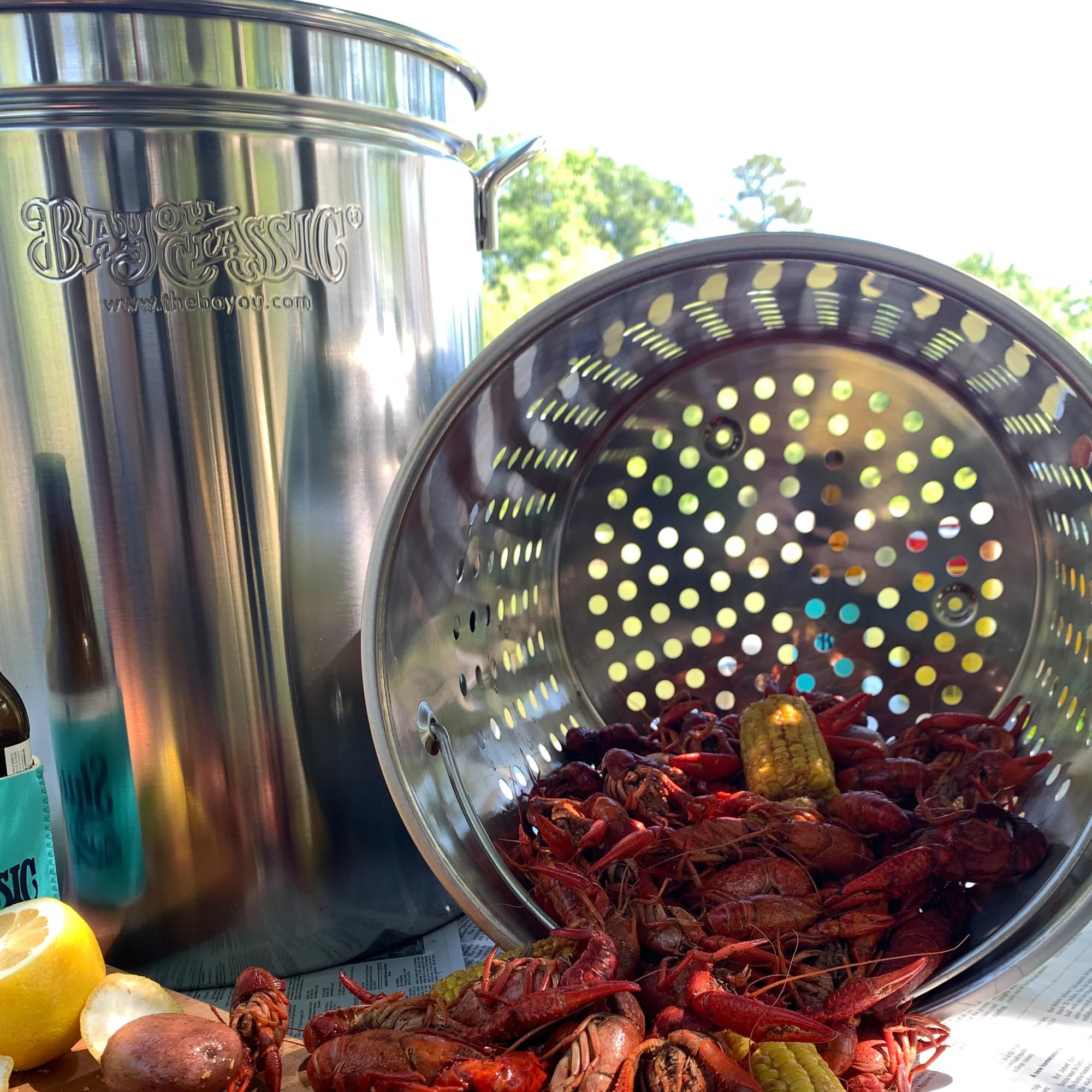 Bayou Classic 62 Quart Stainless Steel Boil and Steam Cooker Kit with Lid, Basket, Single Jet Burner, 10 PSI Regulator & 60 Inch Hose - Perfect for Outdoor Cooking, Seafood Boils, Canning and Large Gatherings