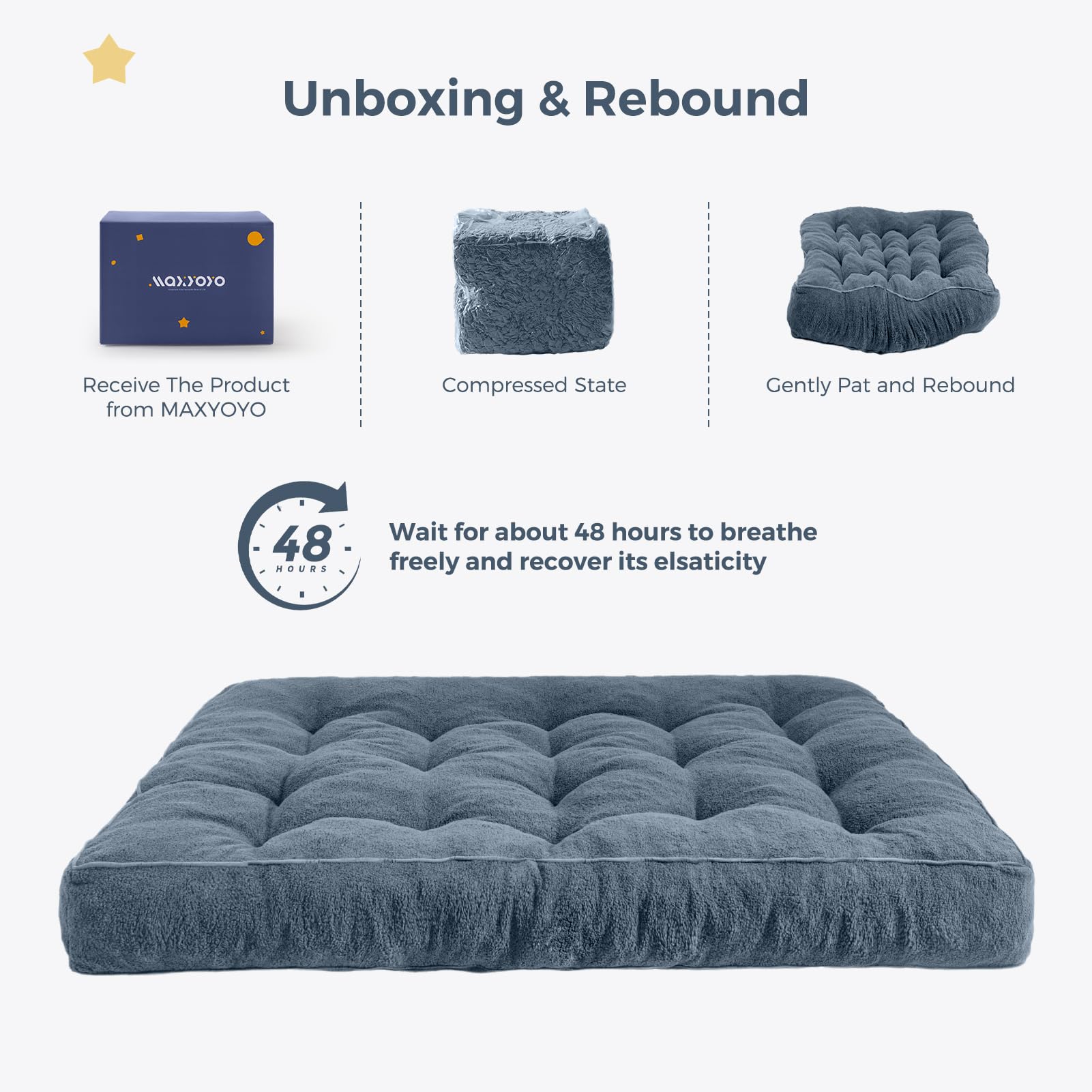 MAXYOYO 8 Inch Tufted Futon Sofa Couch Bed - Thick Boucle Floor Futon Mattress for Adults (Mattress Only) in Dusty Blue | Perfect for Small Spaces, Guest Rooms & Dorm Rooms