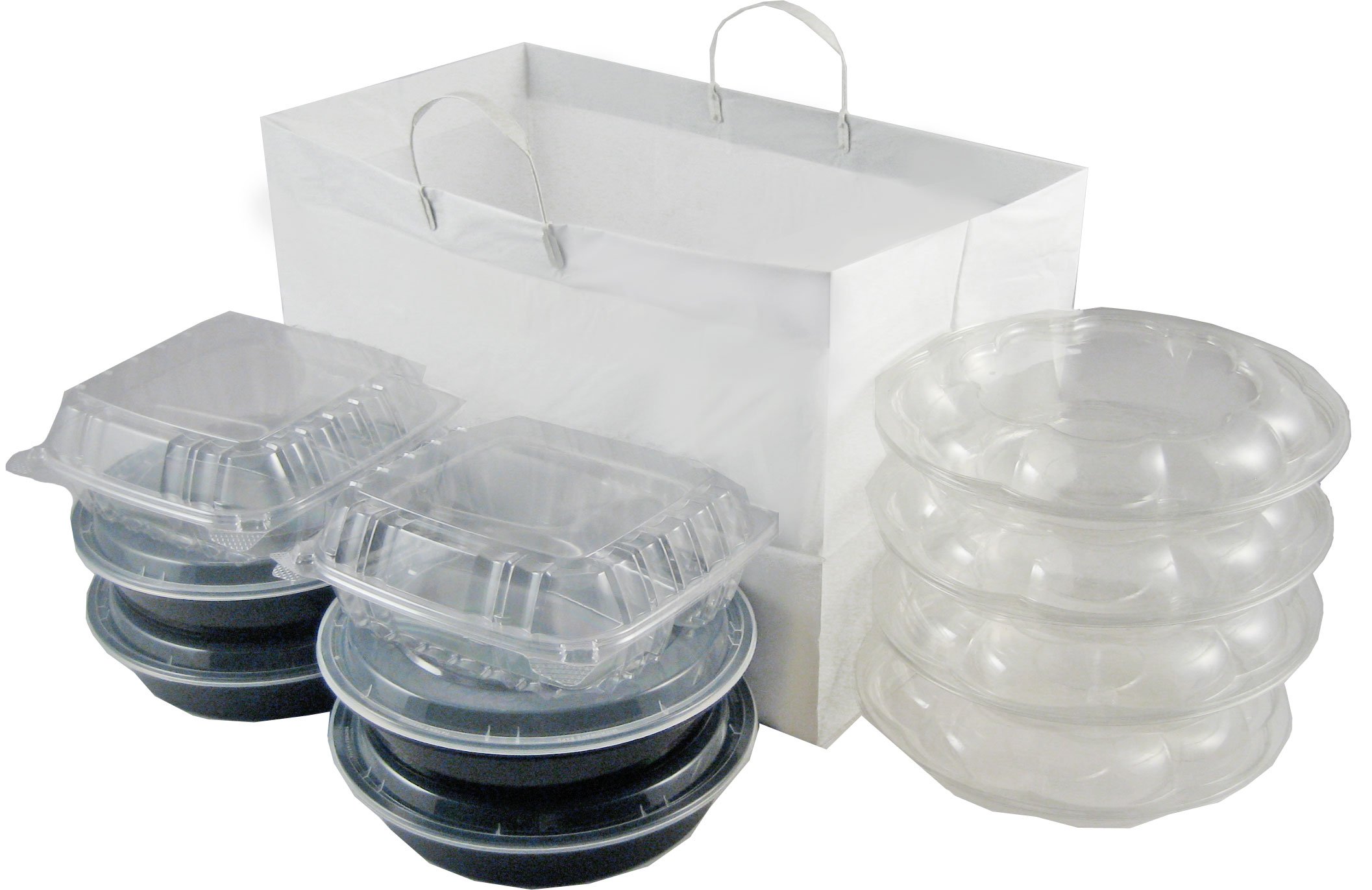 200Pcs White Heavy Duty Take-Out Bags with Clip Loop Handles & Cardboard Bottom - 14