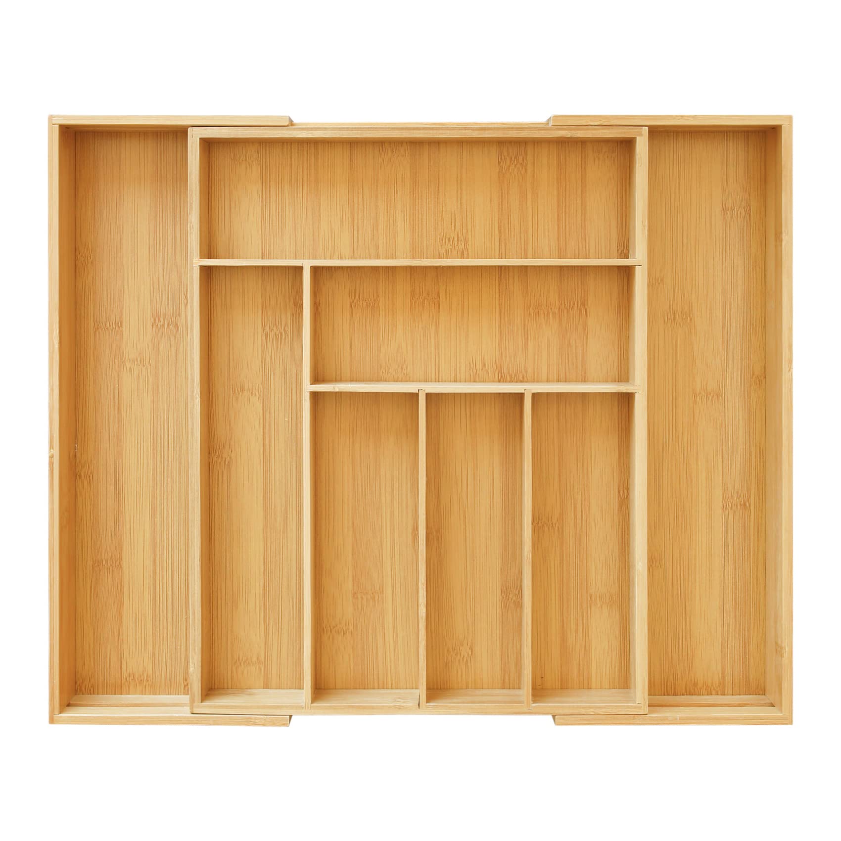 Expandable Bamboo Kitchen Drawer Organizer - 8 Compartment Utensil Tray with Grooved Dividers for Flatware & Cutlery Storage, Perfect for Kitchen Drawer Organization (Natural)
