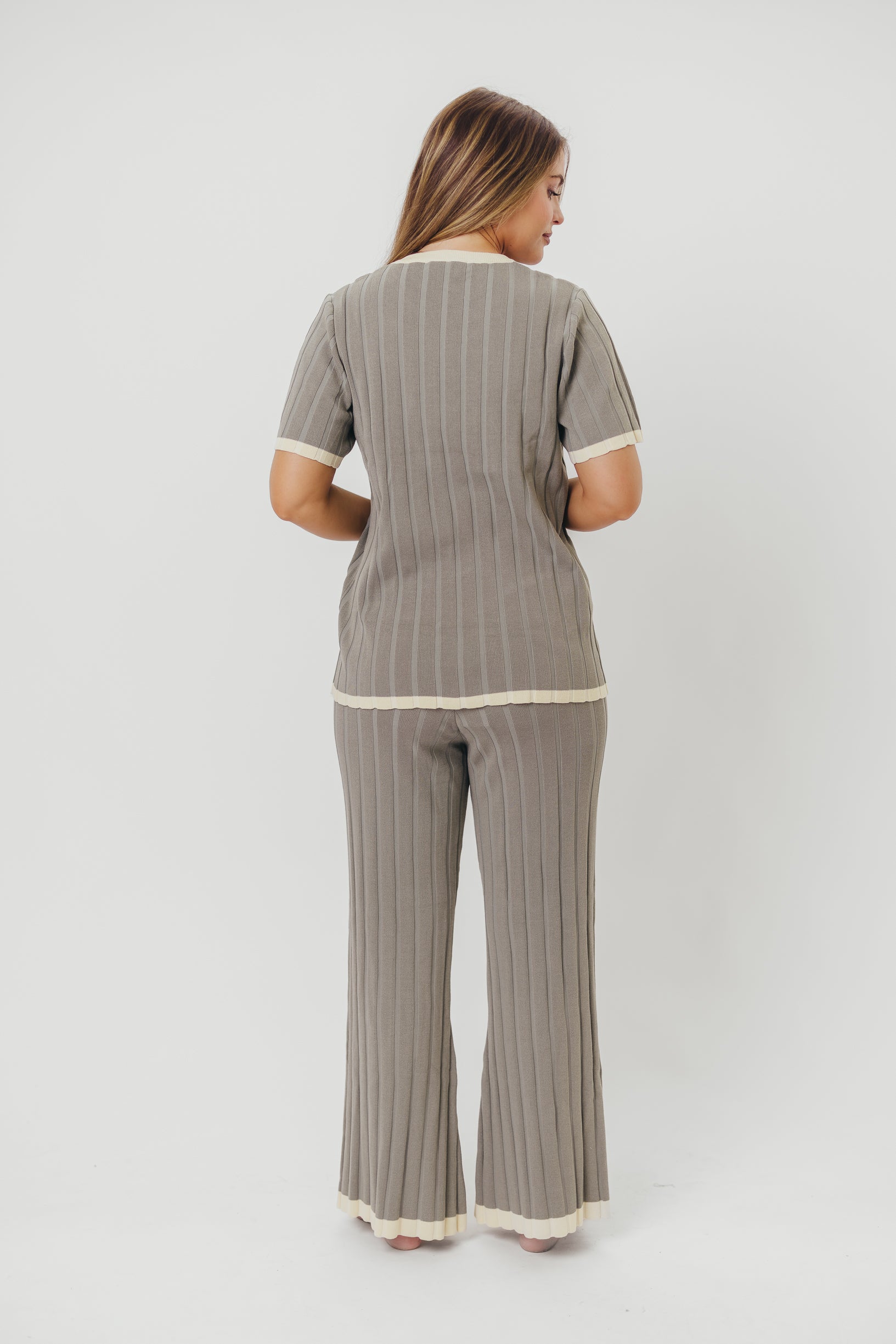 Adele Ribbed Knit Top and Pants Set in Dusty Olive | Women's Casual Outfit for Fall & Winter | Perfect for Work, Travel, and Everyday Wear
