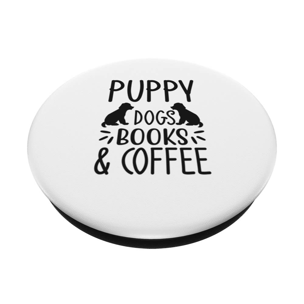 Puppy Dogs Books and Coffee PopSockets Swappable PopGrip - Cute Phone Grip for Dog Lovers, Perfect for Reading, Coffee Shops & Everyday Use