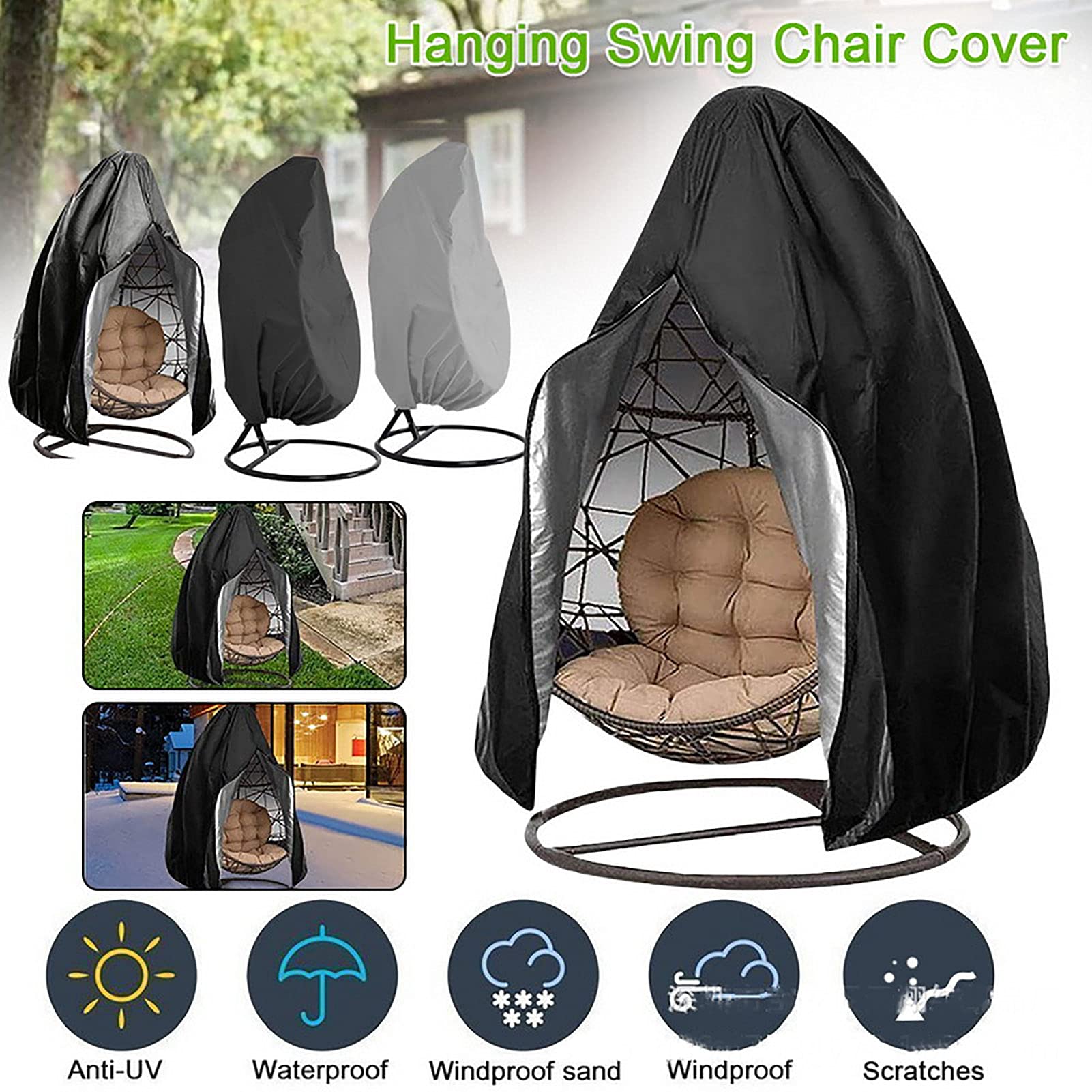 Waterproof Outdoor Egg Chair Cover - Dustproof Hanging Swing Seat Protector for Patio, Garden & Backyard - Fits Rattan Wicker Cocoon Chairs & Stands - Perfect for Relaxing, Lounging & Outdoor Decor