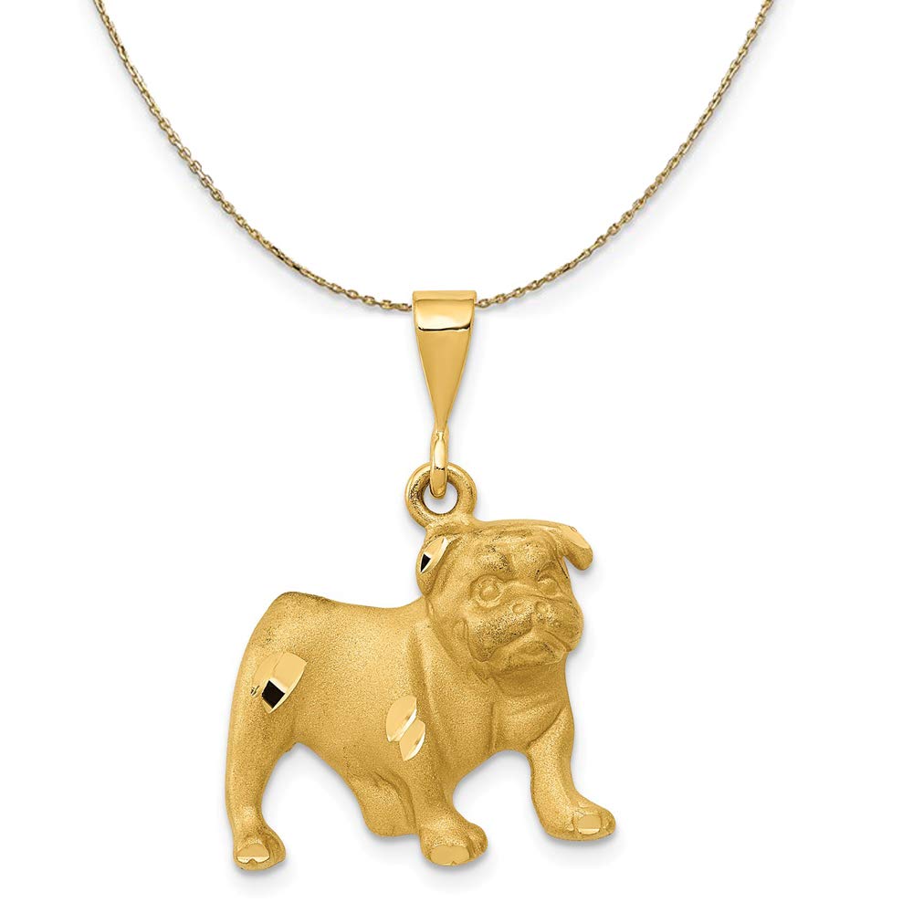 The Black Bow 14k Yellow Gold Satin and Diamond Cut 2D Bulldog Necklace - Perfect for Everyday Elegance and Special Occasions
