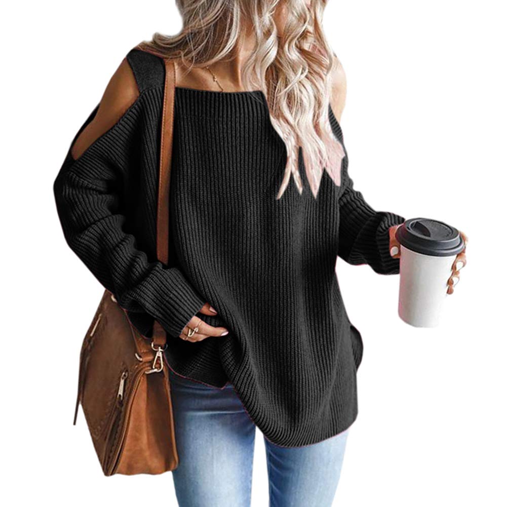 HSDJFHE Women's Oversized Long Sleeve Cold Shoulder Sweater - Chunky Knit Winter Pullover Top for Casual Wear, Date Night & Holiday Outfits