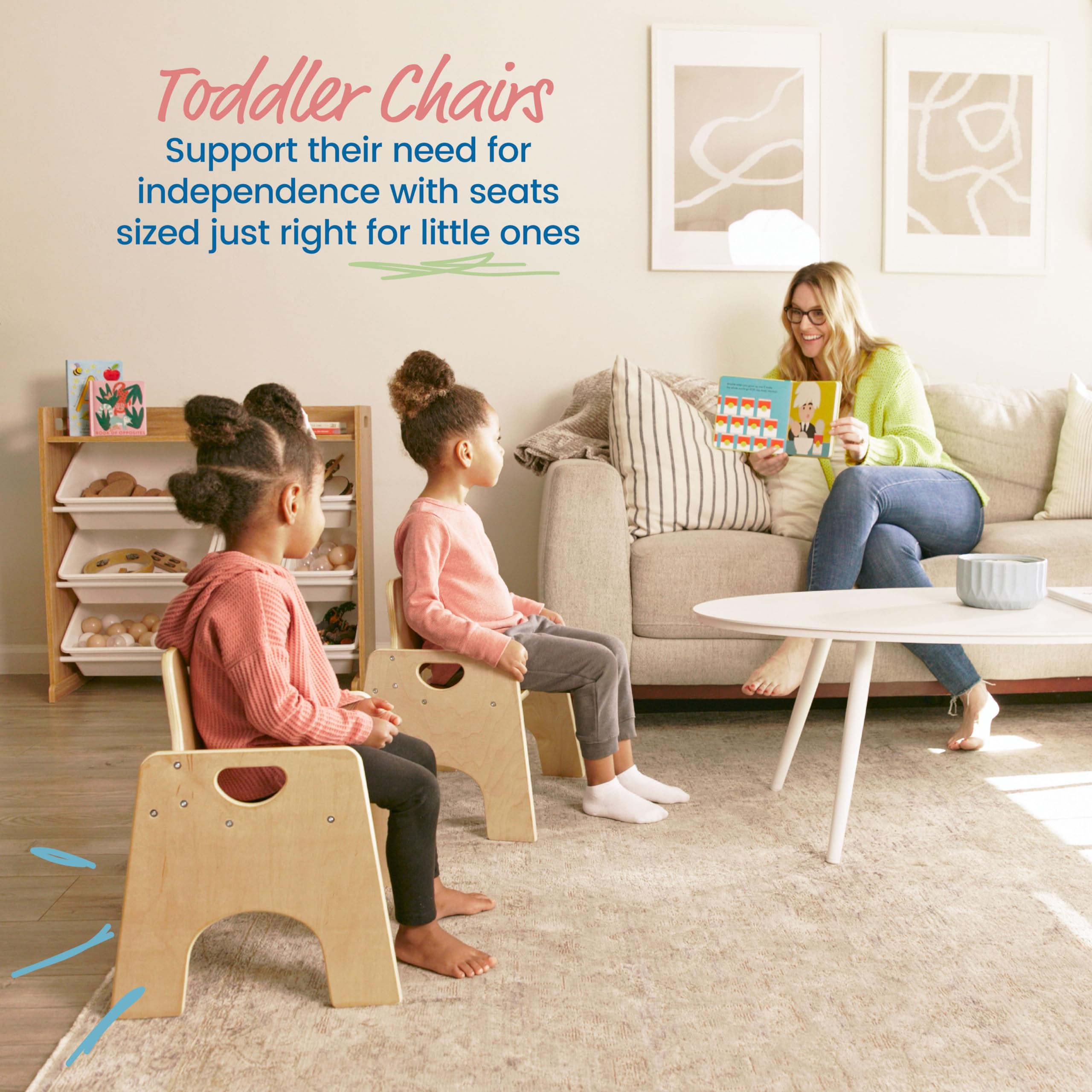 ECR4Kids Stackable Wooden Toddler Chairs for Kids - 10 Inch Natural Wood Children's Furniture Set of 2 - Perfect for Daycare, Preschool & Home Playrooms