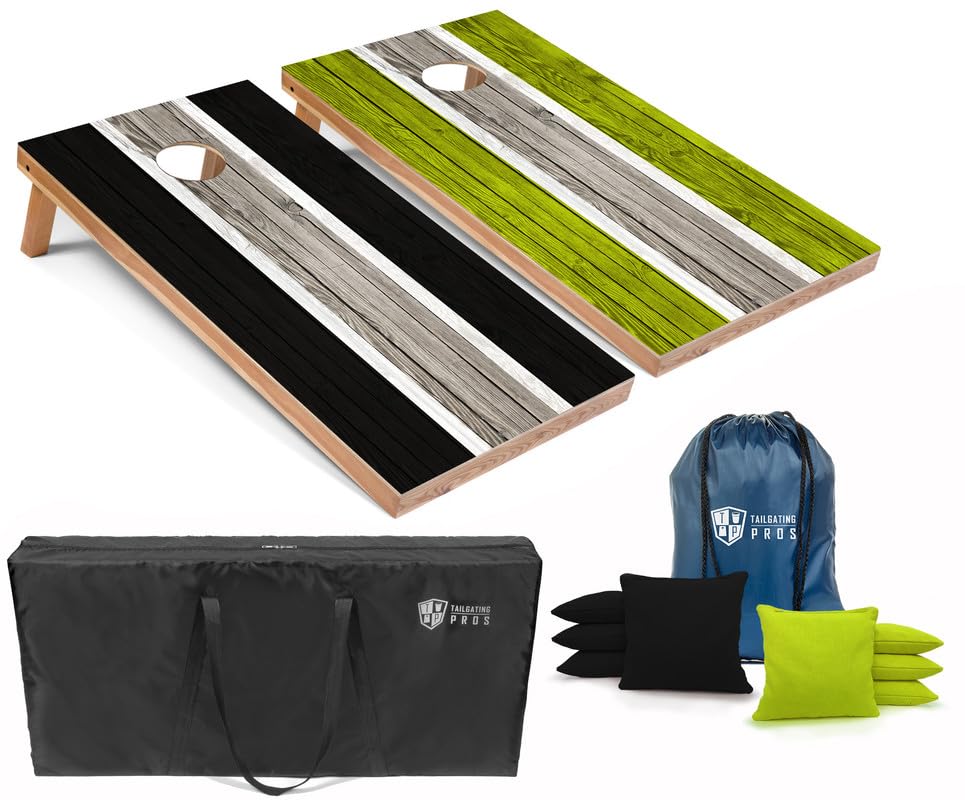 Tailgating Pros Striped LED Cornhole Board Set with Built-in Lights - 4'x2' Regulation Size, Multicolor LED Lighting, 8 Bean Bags & Carrying Case - Perfect for Backyard Parties, Tailgating & Outdoor Games