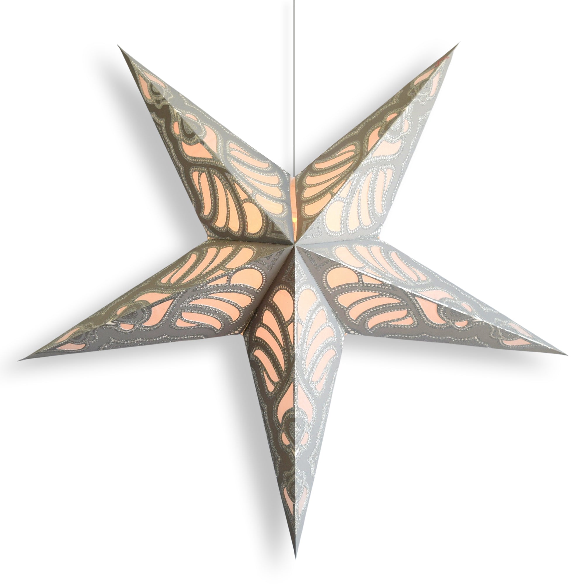 24 Inch White Paper Star Lantern with Glitter - Radiant Dawn Hanging Light Kit for Home Decor, Party & Wedding Lighting