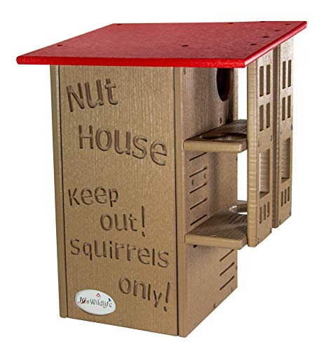 Premium Squirrel House Nesting Box - Cardinal Red & Tan Squirrel Shelter - Durable Outdoor Wildlife Habitat for Backyard, Garden & Parks - Made in USA