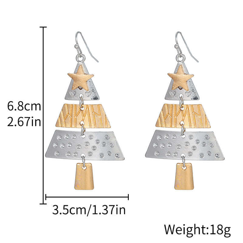 Christmas Tree Xmas Star 2-Tone Dangle Earrings for Women | Holiday Party Jewelry Gift | D1248 | Perfect for Christmas Celebrations & Festive Outfits
